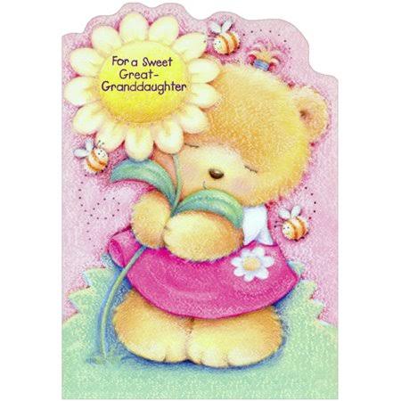 Designer Greetings Bear Holding Large Yellow Flower Die Cut Juvenile Birthday Card for Great-Granddaughter