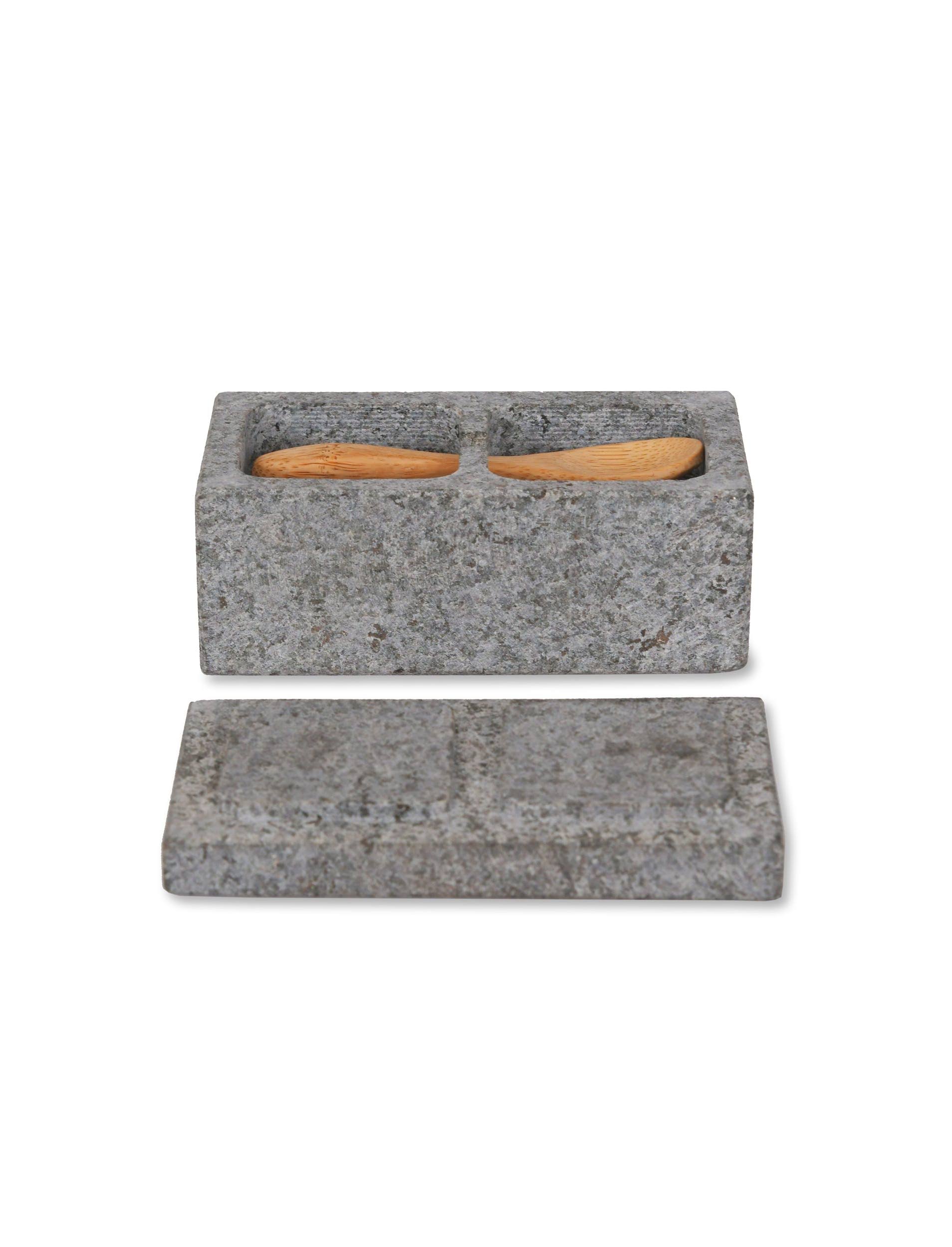 Garden Trading Salt and Pepper Pinch Pot Granite with Bamboo Spoon