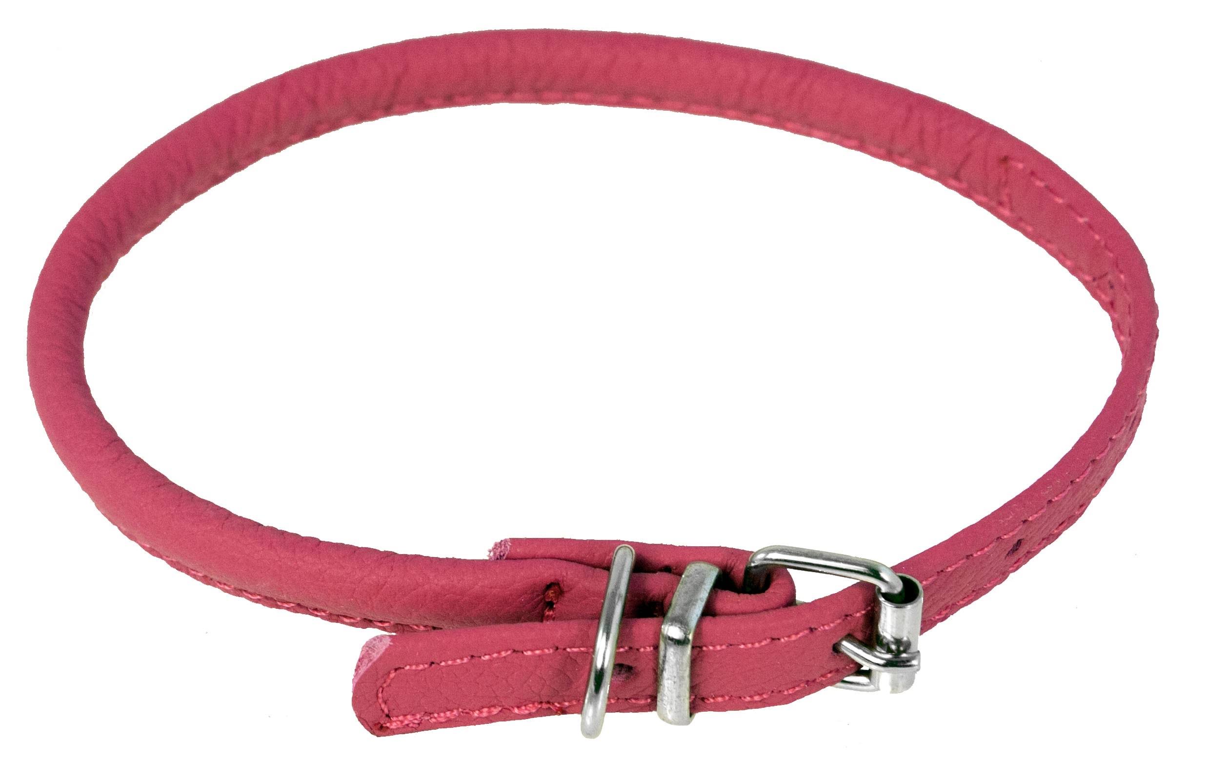 Dogline Round Leather Collar - 1/4"x8"-10", Pink