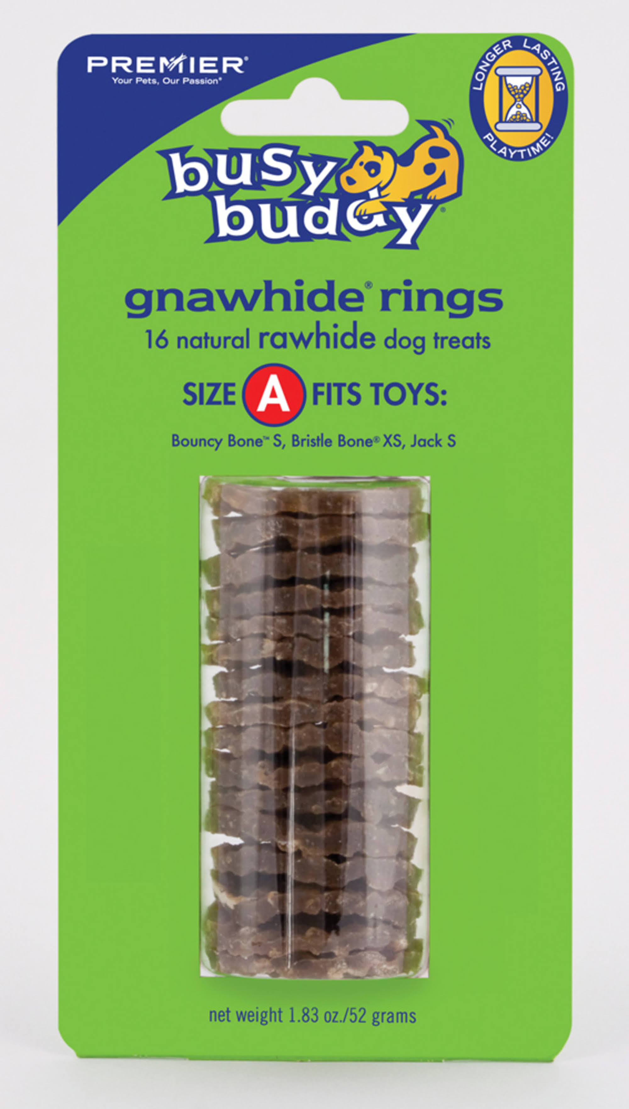 PetSafe Busy Buddy Refill Ring Dog Treats for select Busy Buddy Dog Toys - Natural Rawhide, Small, 16 Count