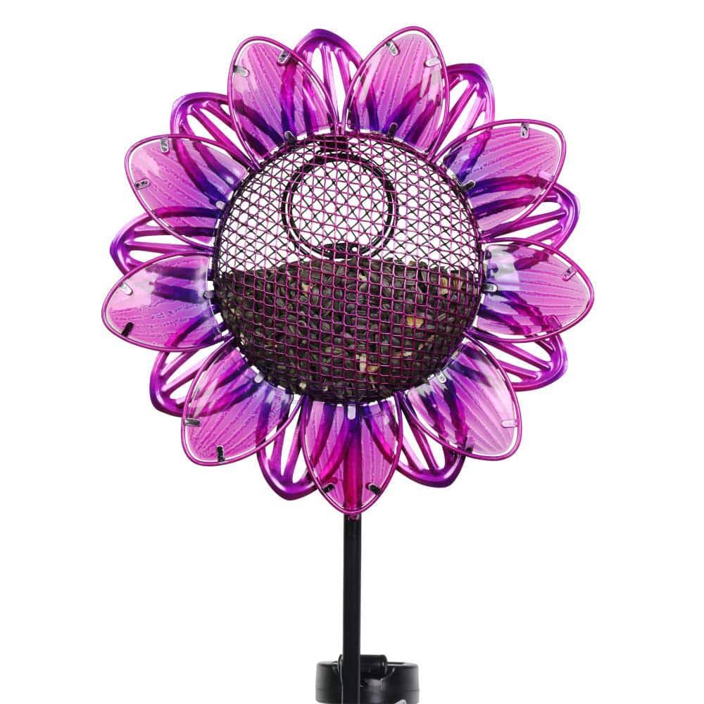 Arlmont & Co. Arlmont & Co. Solar Purple Sunflower Metal And Glass Bird Seed Feeder Garden Stake, 11 By 36 Inches