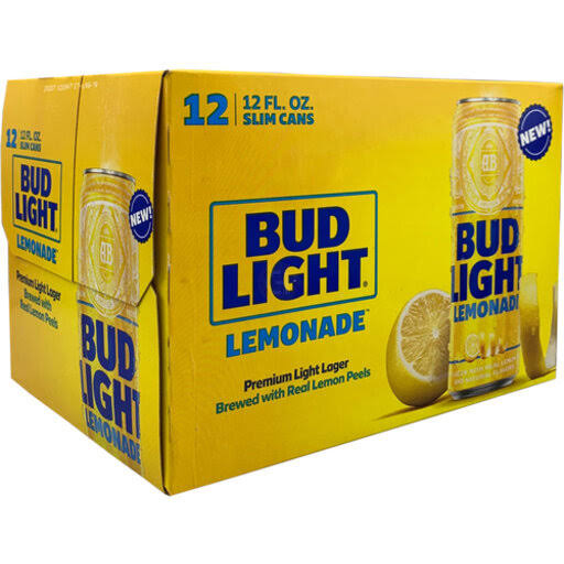 Bud Light Beer, Premium Light Lager, Lemonade - 12 pack, 12 fl oz slim cans