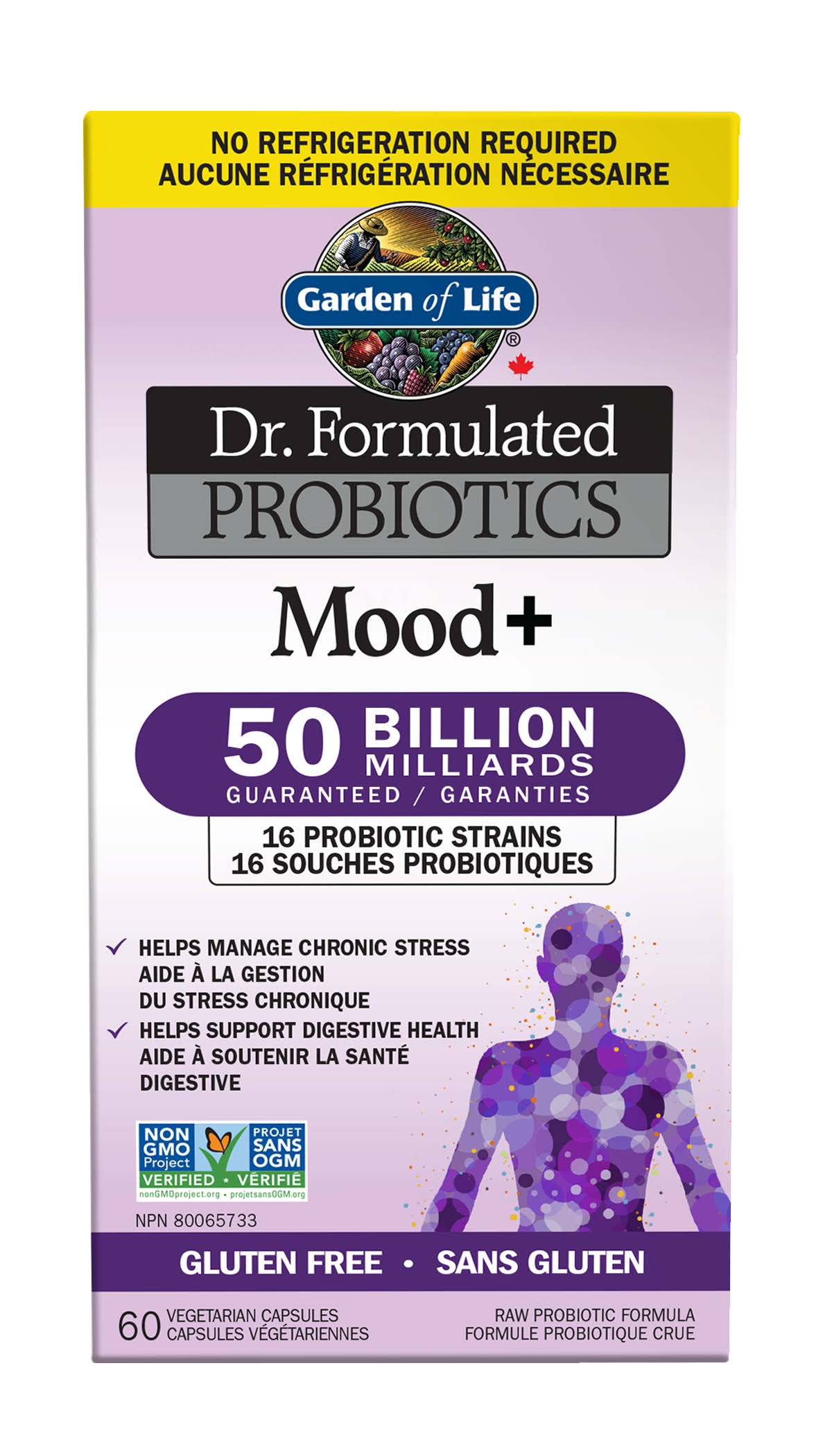 Garden of Life Dr. Formulated Probiotics Mood+ 50 Billion 60 Vegetarian Capsules, 08/2023