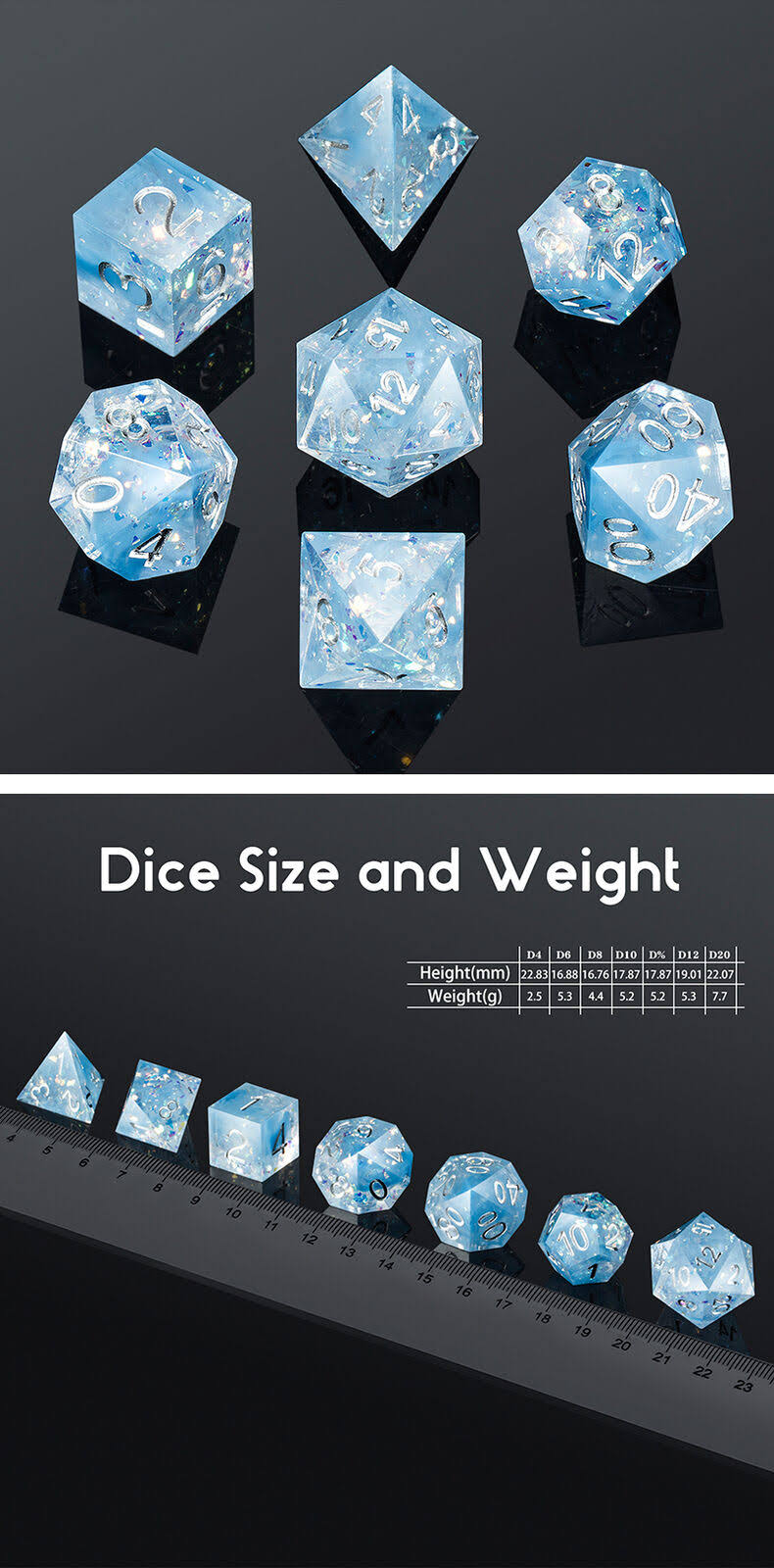 Polyhedral RPG Sets Blue And Turquoise Frozen - Sharp Edge Resin (7)