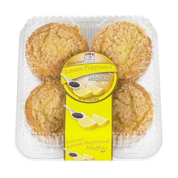 Cafe Valley Bakery Gourmet Lemon Poppyseed Muffins - 14 oz
