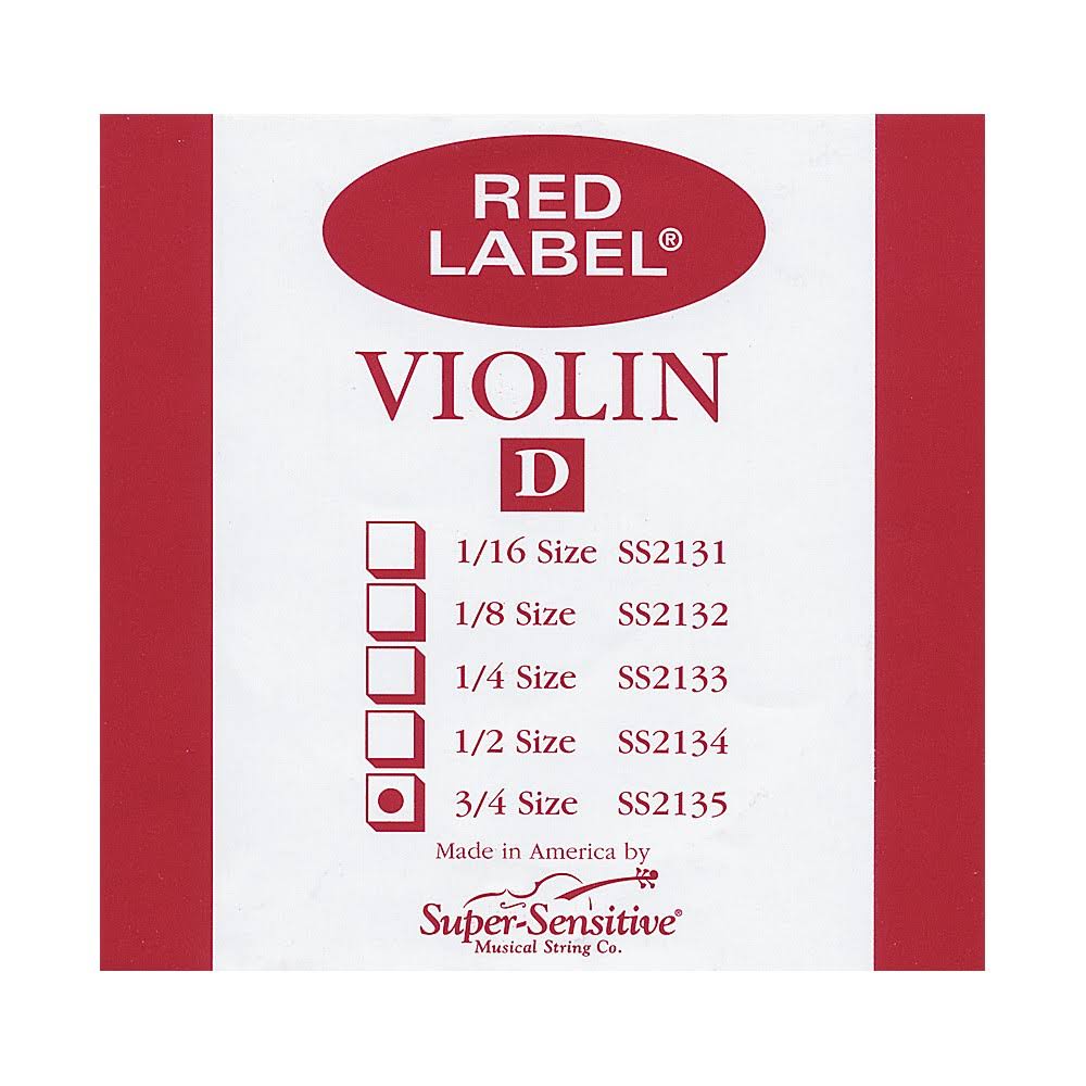 Super Sensitive Red Label Violin D String - Size 3/4