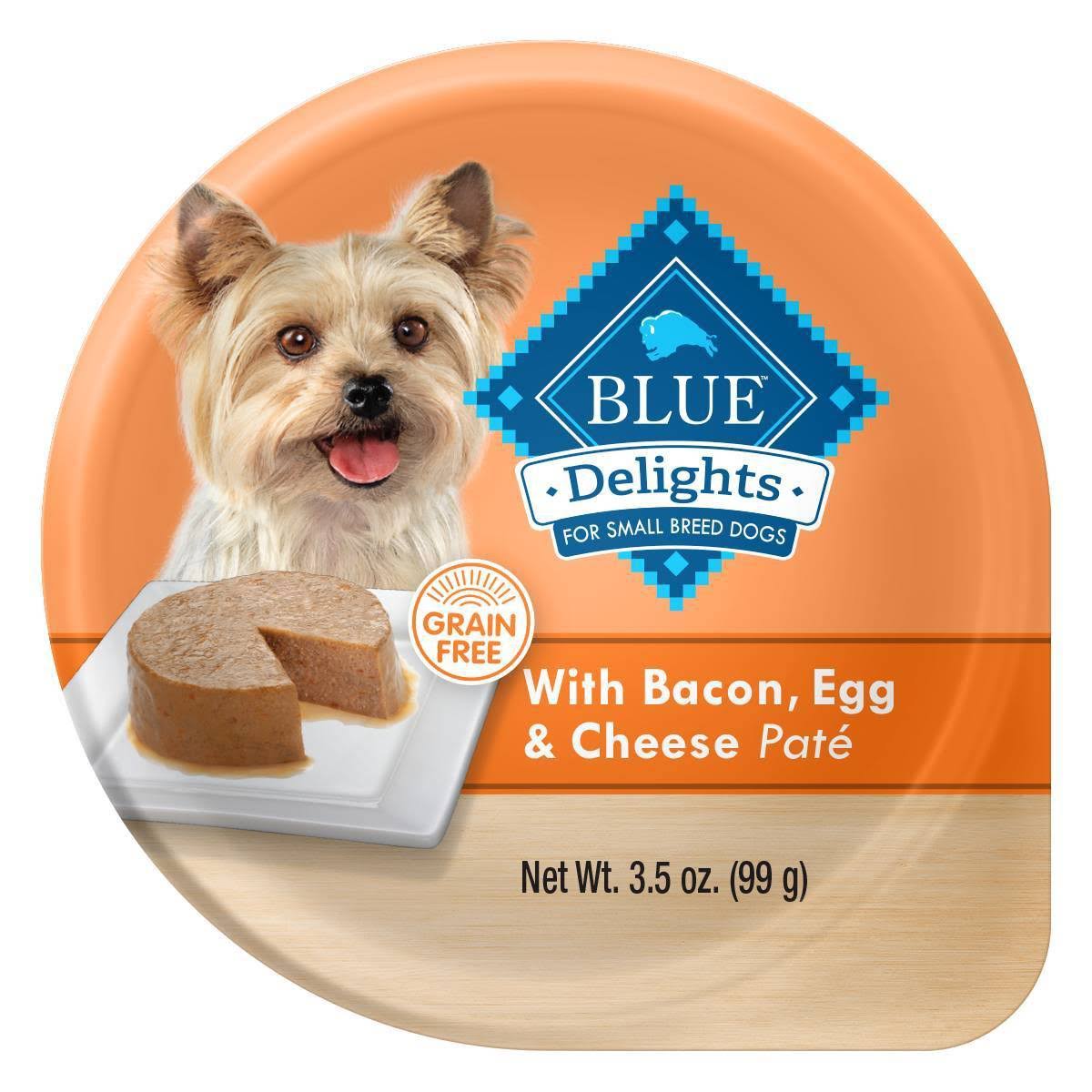 Blue Buffalo Blue Delights Dog Food, with Bacon, Egg & Cheese Pate, Grain Free, For Small Breed Dogs - 3.5 oz