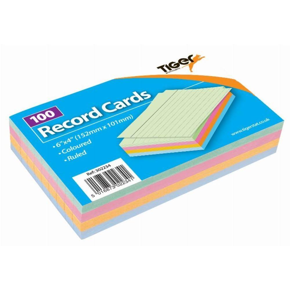 100 Record Cards 6x4 Coloured - Pack 10