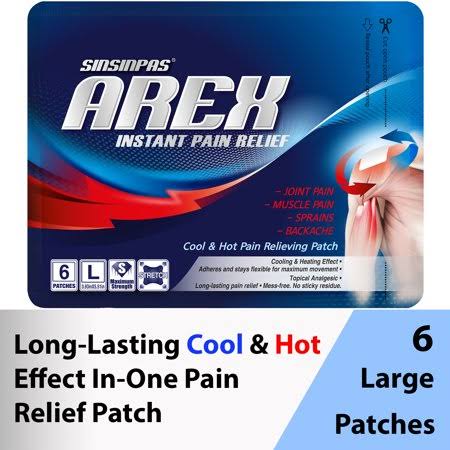Sinsinpas ARex Cool & Hot Pain Relieving Patch, Large 1 Pack (6 Patches Total), Size: 3.93 x 5.51, White