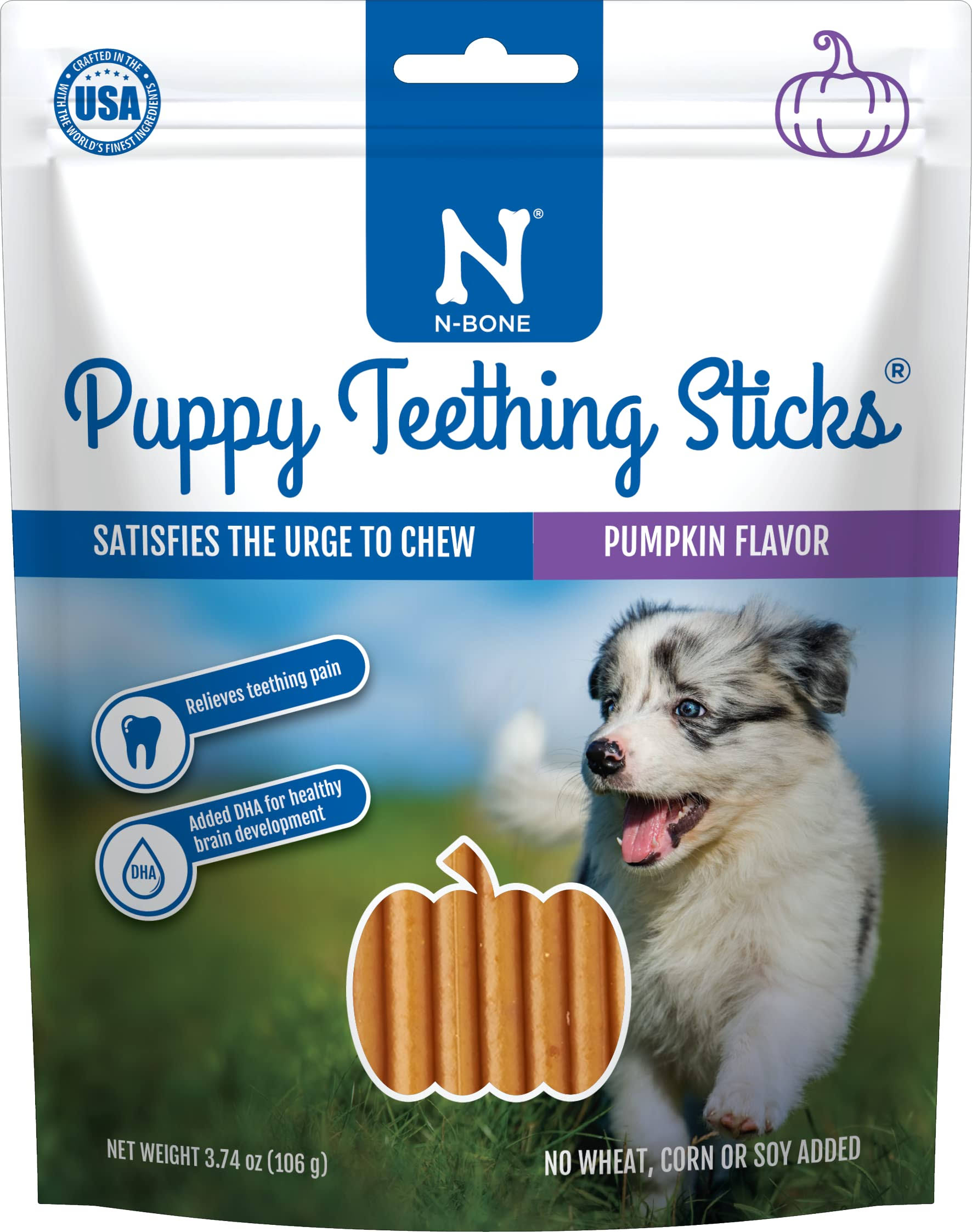 N-Bone Puppy Teething Sticks Pumpkin Flavor 3.74Oz.