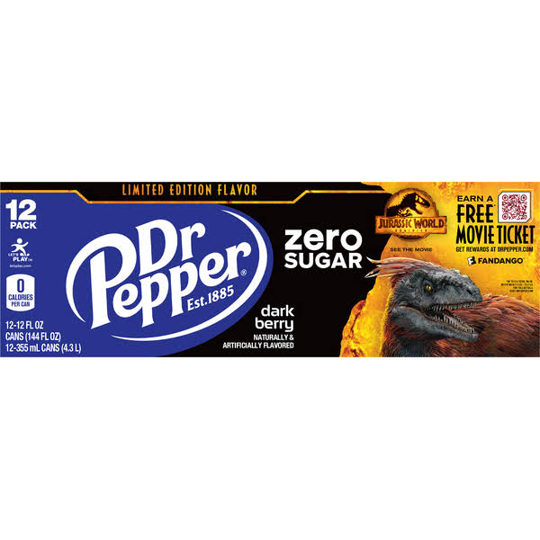 Dr Pepper Soda, Zero Sugar, Dark Berry, 12 Pack - 12 pack, 12 fl oz cans