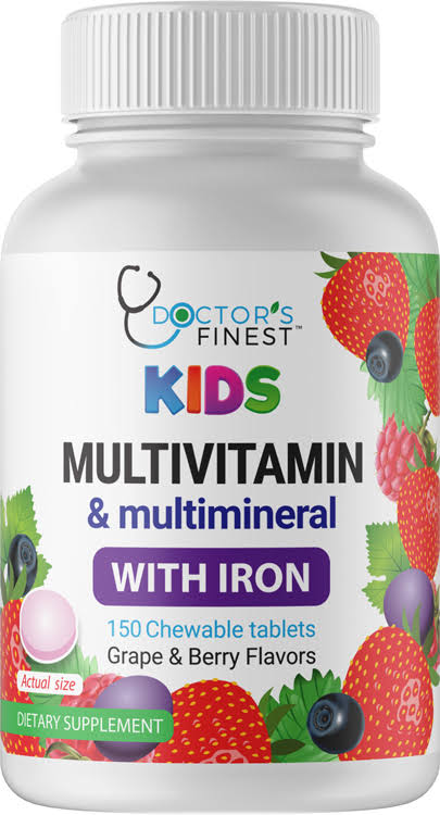 Doctors Finest Kids Multivitamins & Mineral with Iron - Grape & Berry Flavor - 150 Chewable Tablet