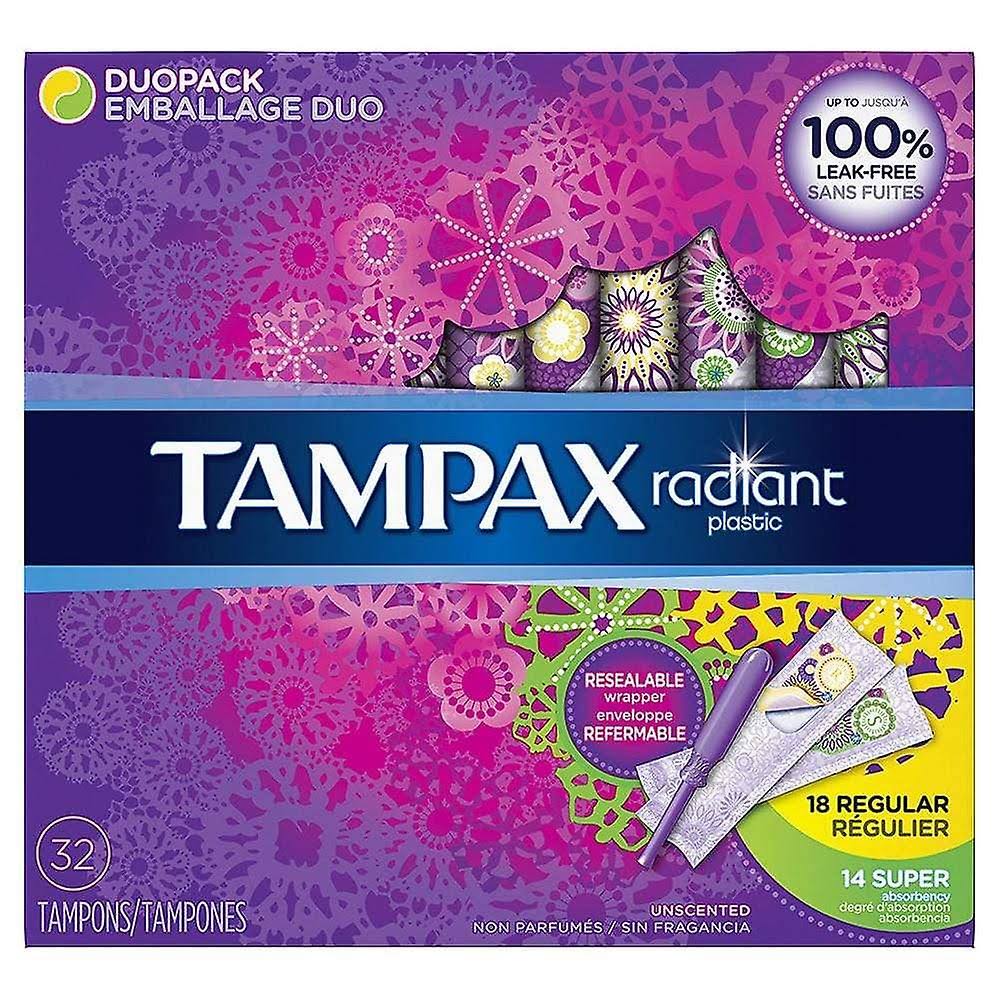 Tampax Radiant Unscented Plastic Tampons Duo Pack - 32 Pack