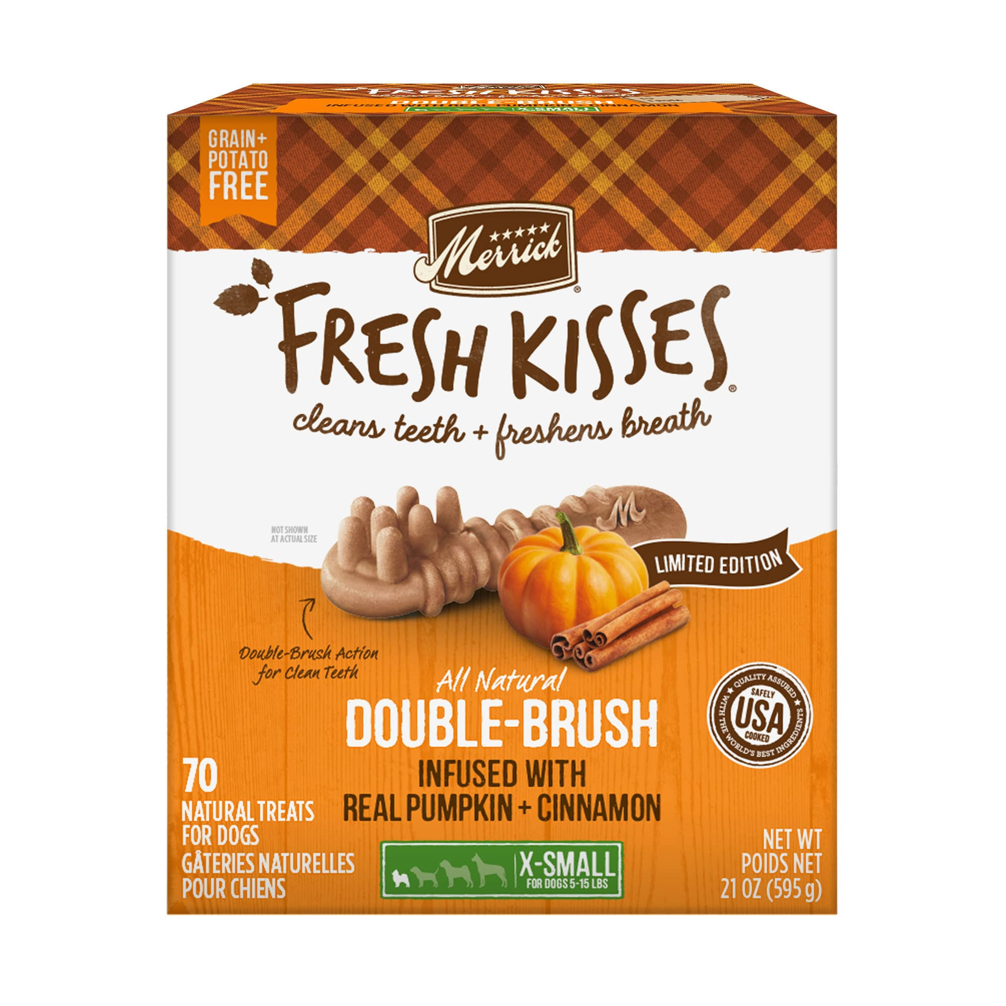Fresh Kisses Real Pumpkin and Cinnamon - For XSmall Dogs - Dog Treat - Merrick