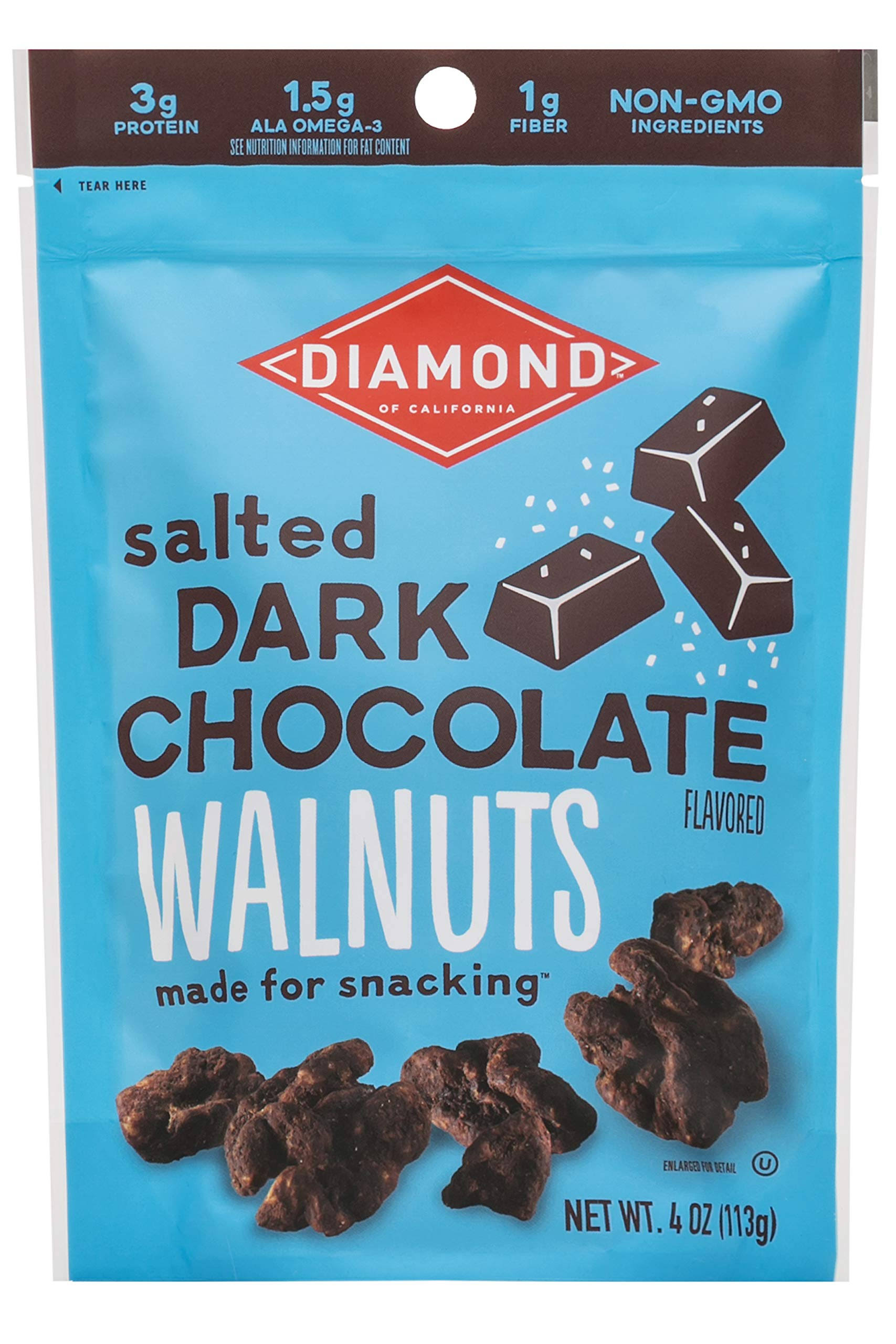 Diamond Walnuts, Dark Chocolate Flavored, Salted - 4 oz