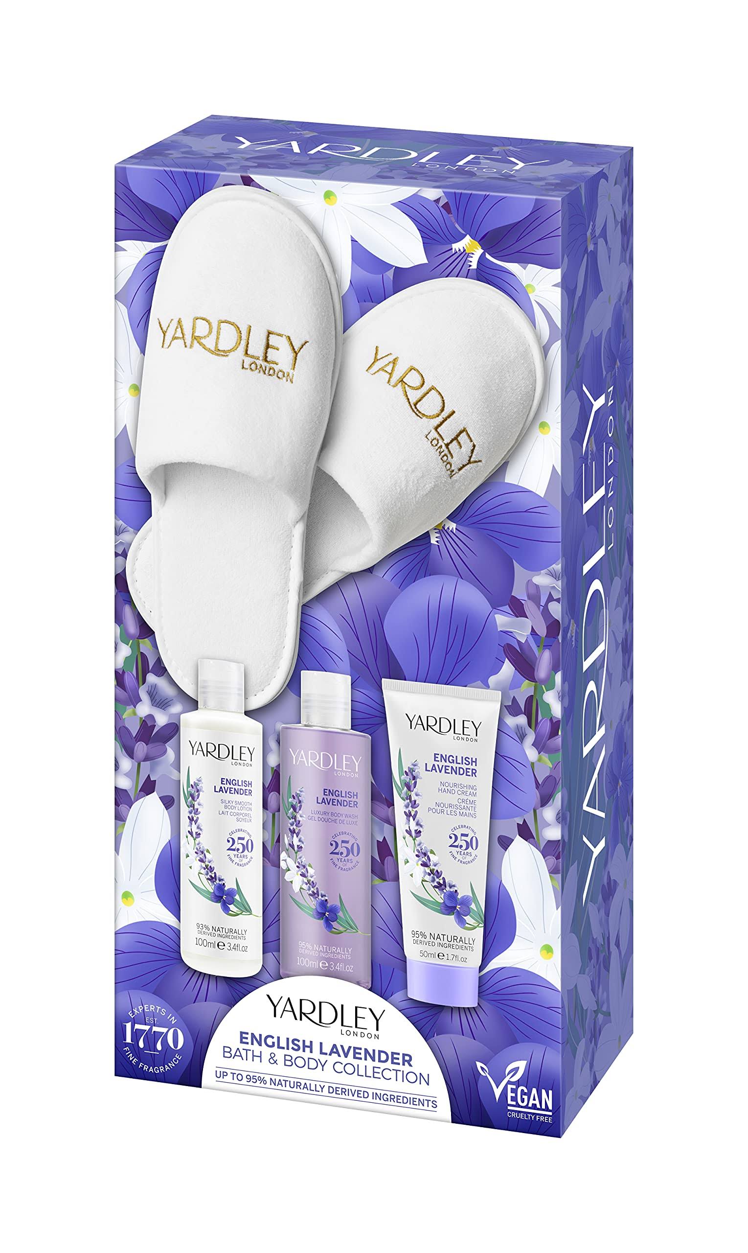 Yardley English Lavender Gift Set 3.4oz (100ml) Body Wash + 3.4oz (100ml) Body Lotion + 1.7oz (50ml) Hand Cream + Slippers - OneSize