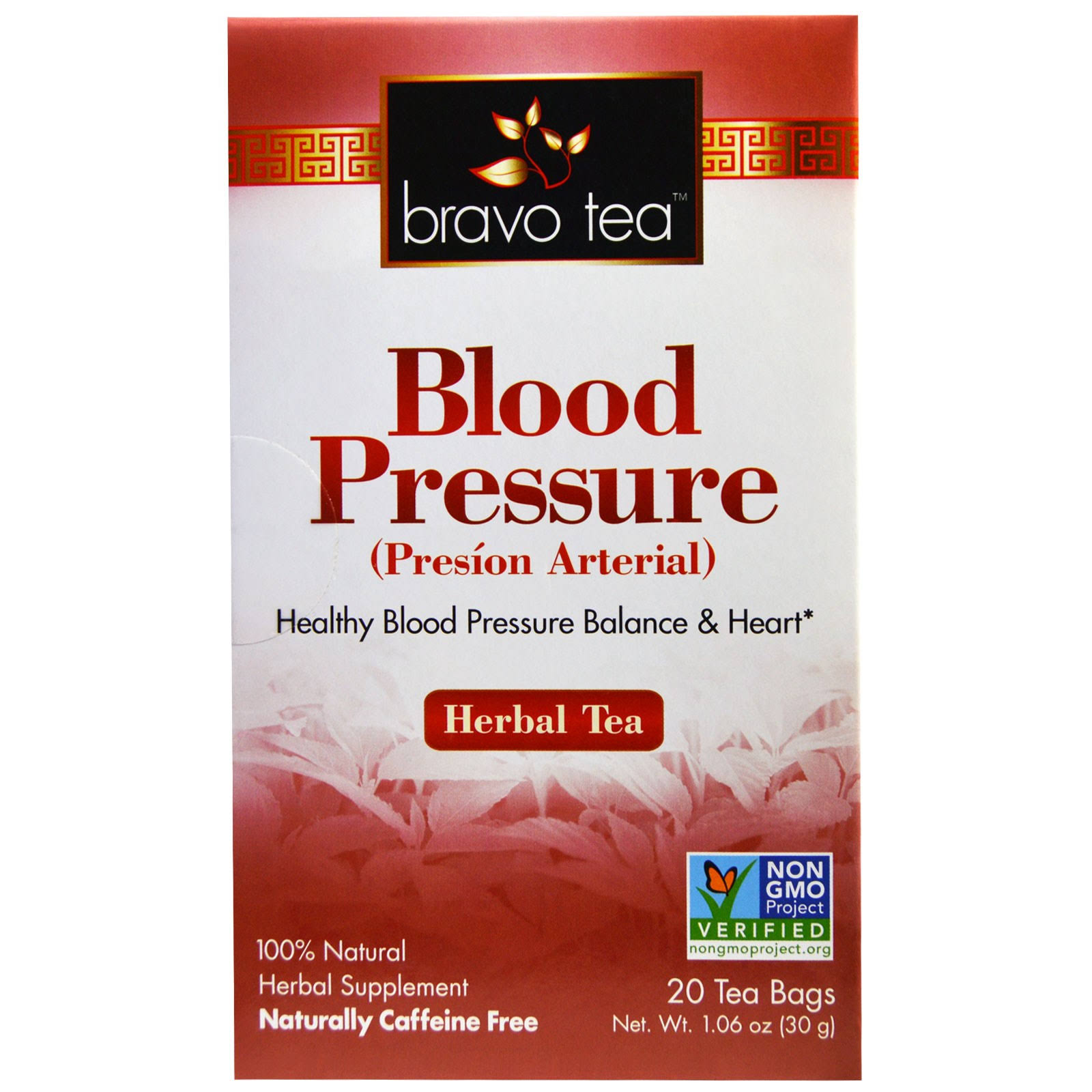 Bravo Tea Blood Pressure Herbal Tea - Caffeine Free, 20 Tea Bags