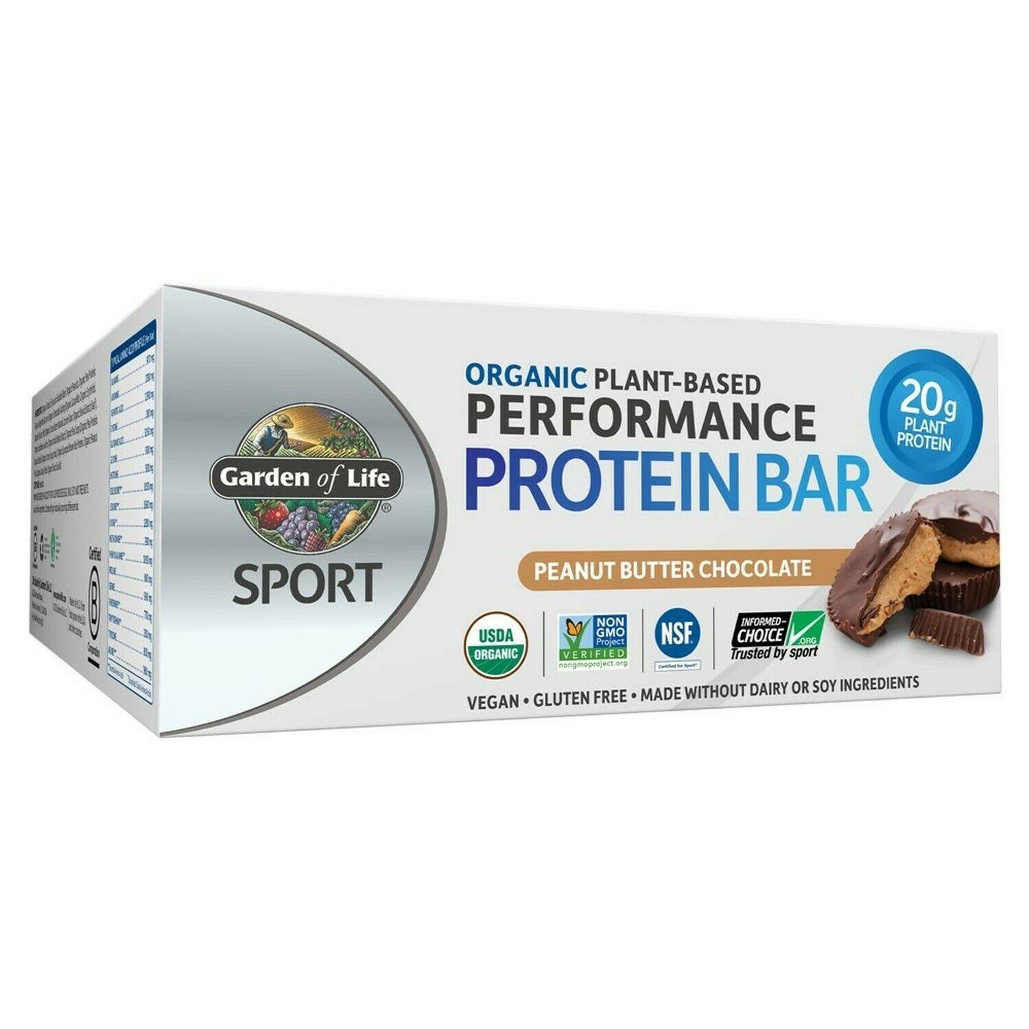 Garden of Life Organic Sport Protein Bar - Vegan, Peanut Butter Chocolate, 12ct