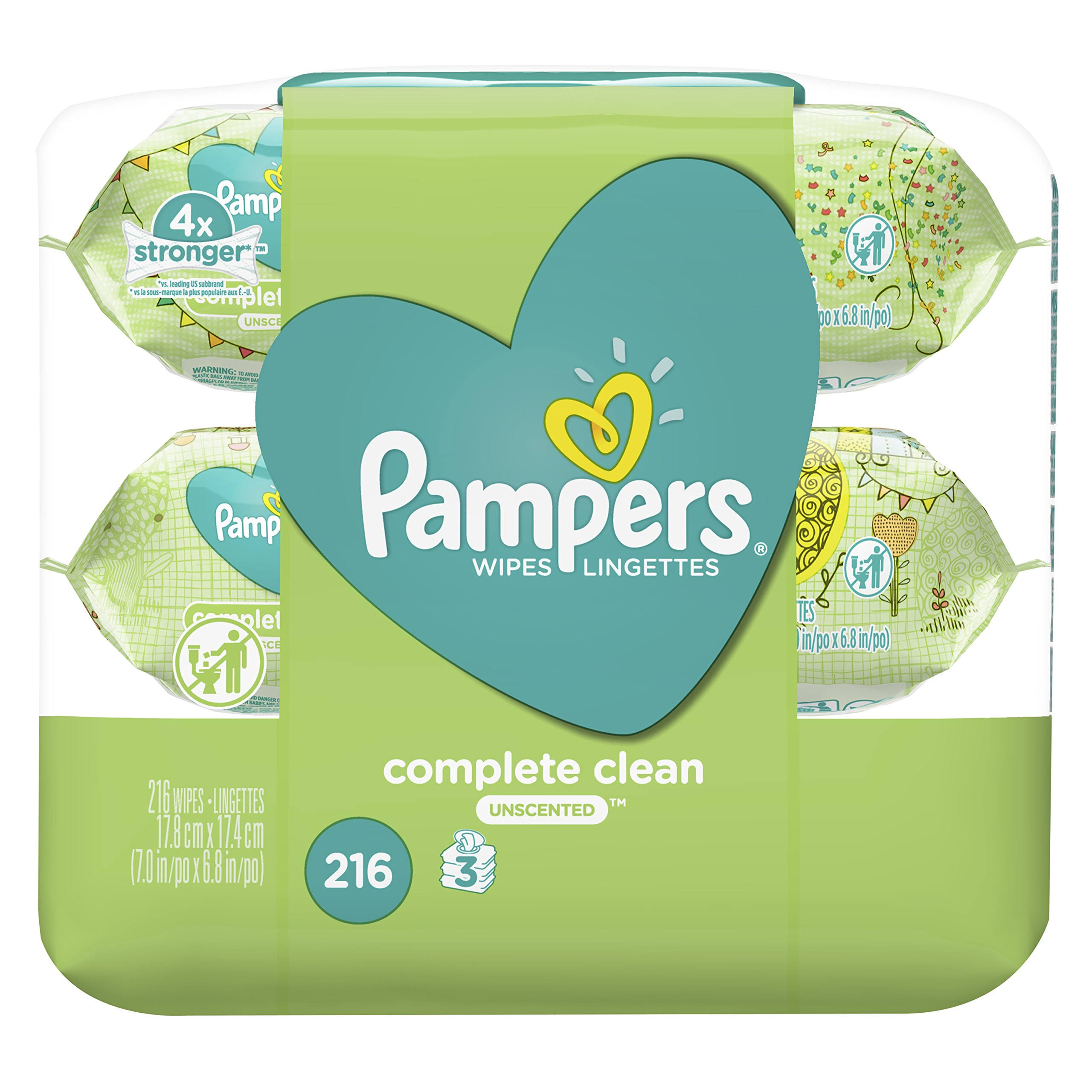 Pampers Baby Wipes Complete Clean Unscented 3x Pop-Top 216 Count