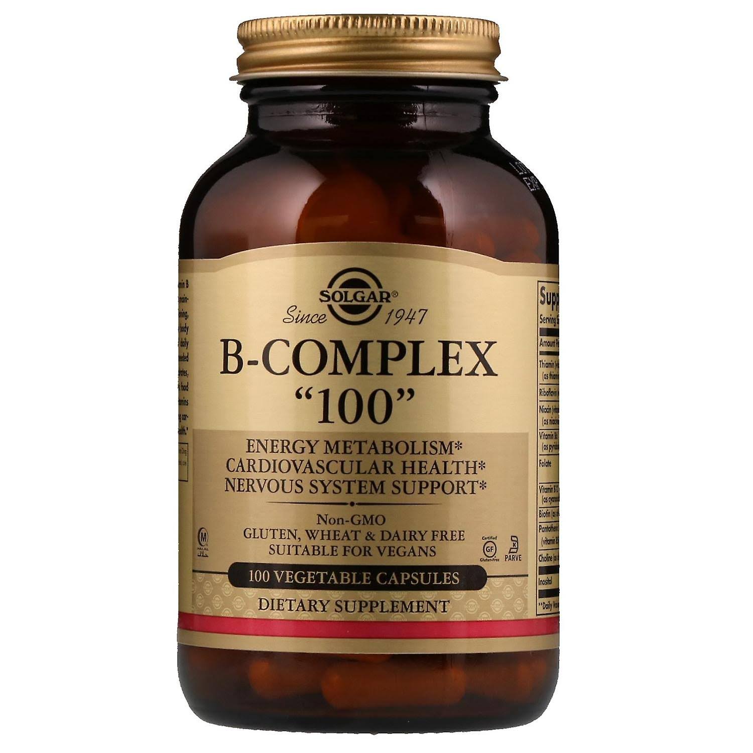 Solgar B-Complex “100” Dietary Supplement - 100 Capsules