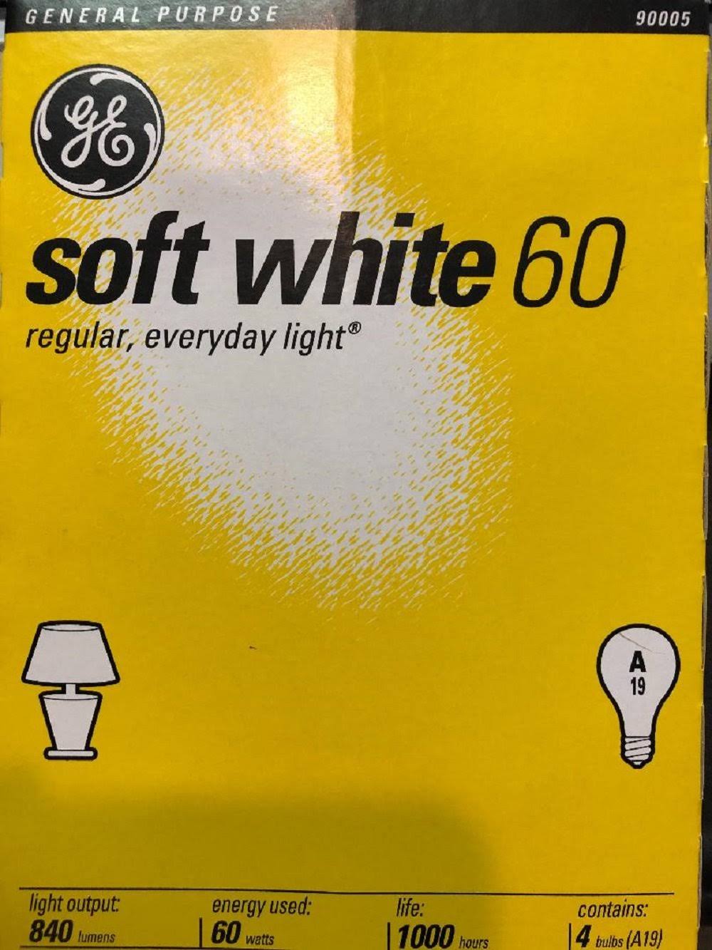 Ge Lighting Incandescent Light Bulb - 60W, A19, Soft White, 4 Bulbs