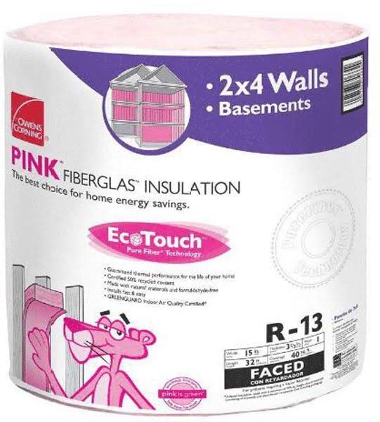 Owens Corning Pink Ecotouch Insulation R-13 Faced Fiberglass Roll - 15"x94"