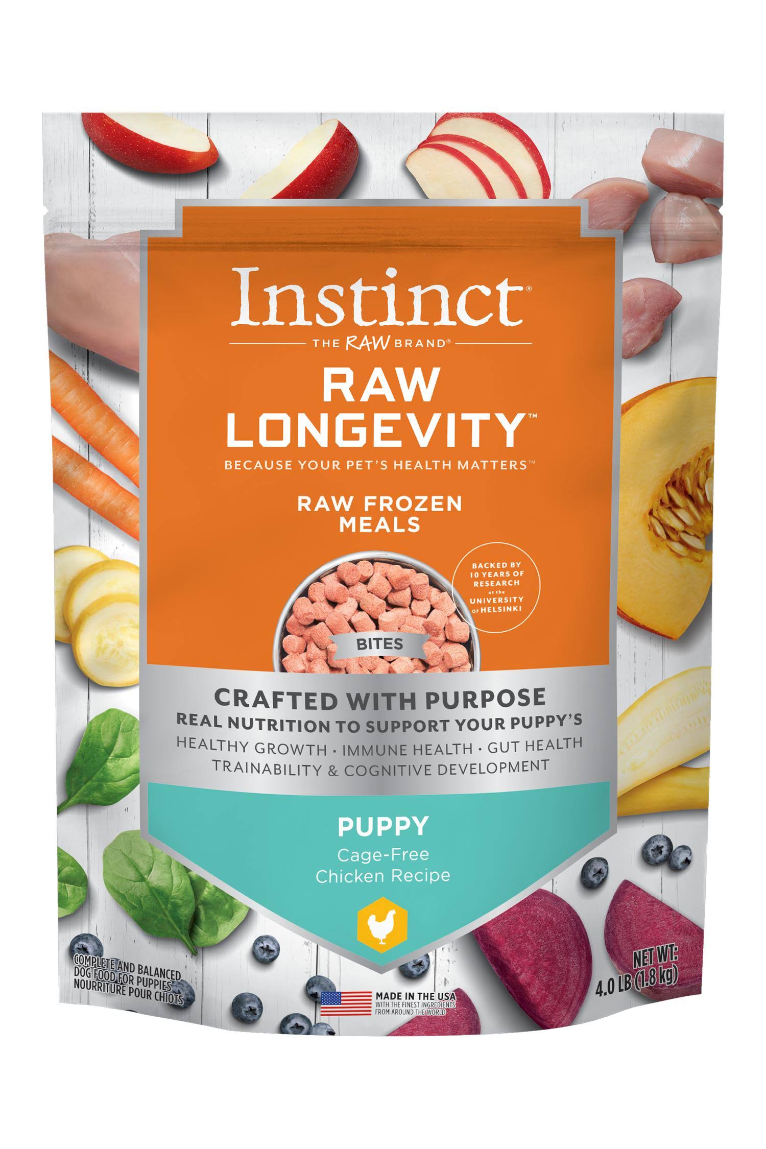 Instinct Raw Longevity Frozen Bites Cage-Free Chicken Recipe For Puppies