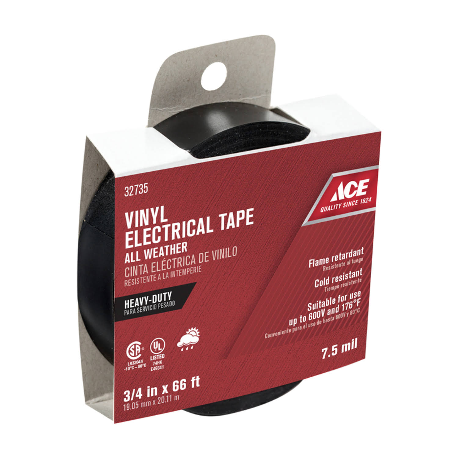 ACE Vinyl Electrical Tape, Black, 3/4" x 66'