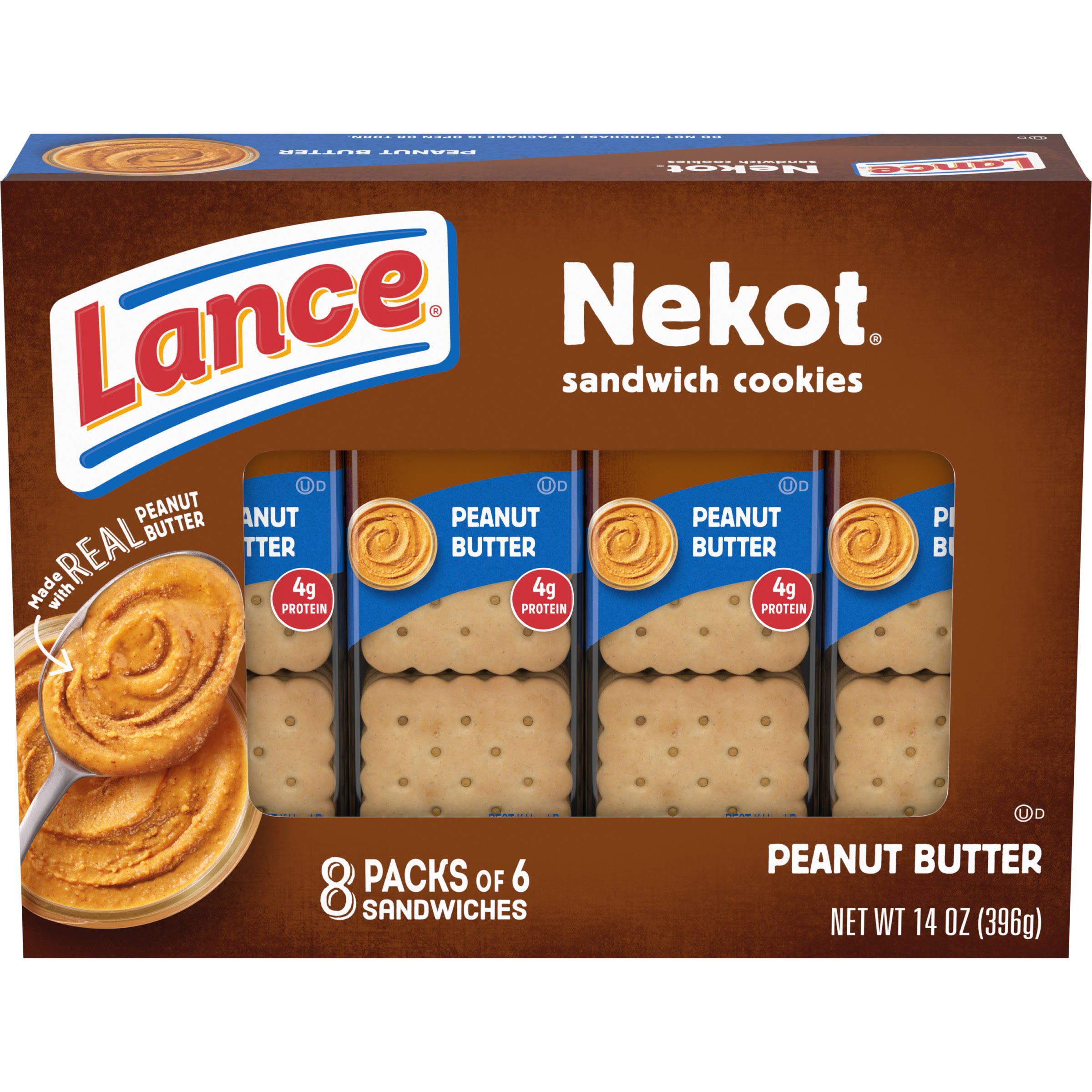 Lance Nekot Sandwich Cookies, Peanut Butter, 8 Pack - 8 packs, 14 oz