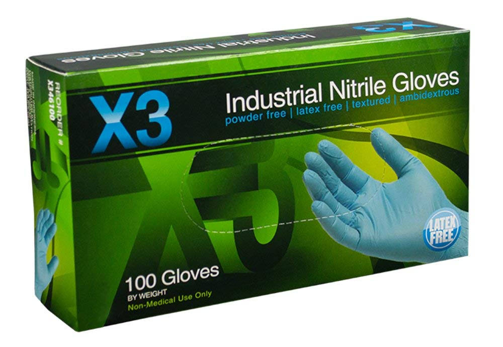 Xtreme X3 Industrial Powder Free Nitrile Gloves - Large, 100 Pack
