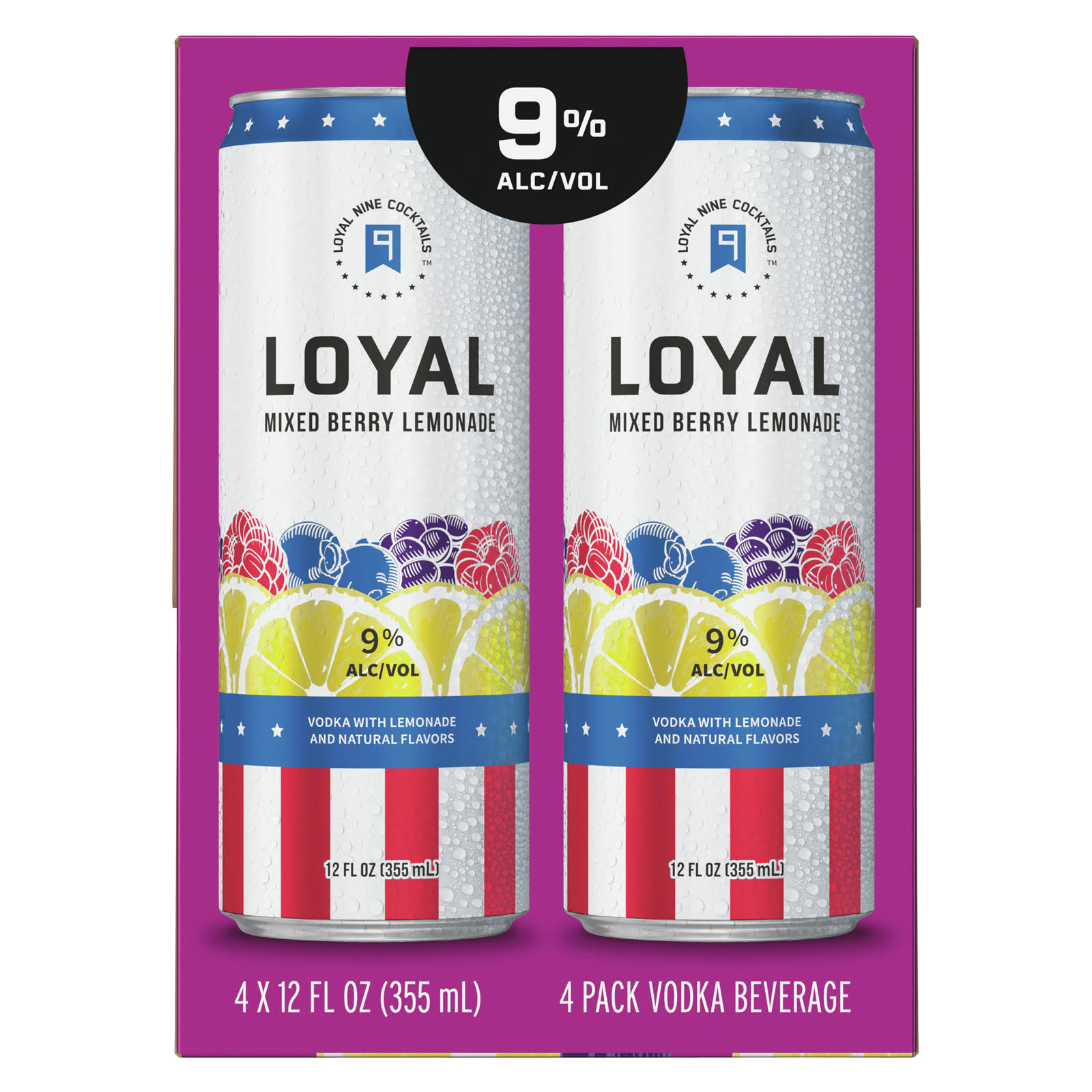 Loyal Vodka, Mixed Berry Lemonade - 4 pack, 12 fl oz cans