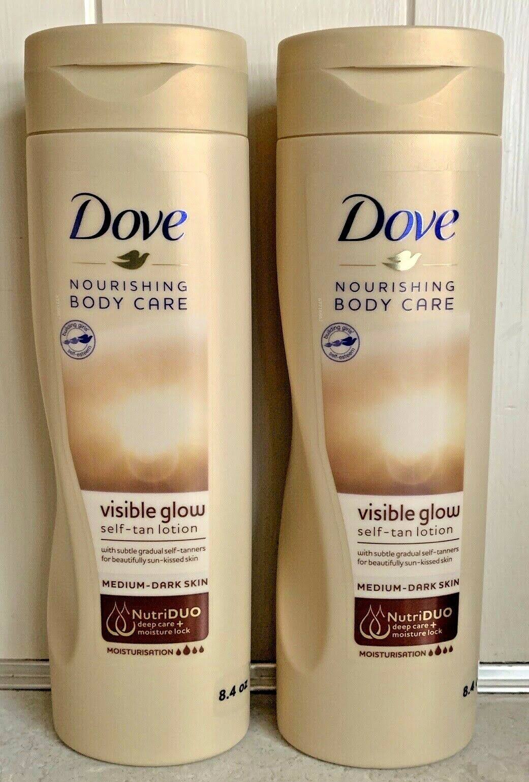(2) Dove Nourishing Body Care 8.4 oz Visible Glow Medium Dark Self Tan Lotion