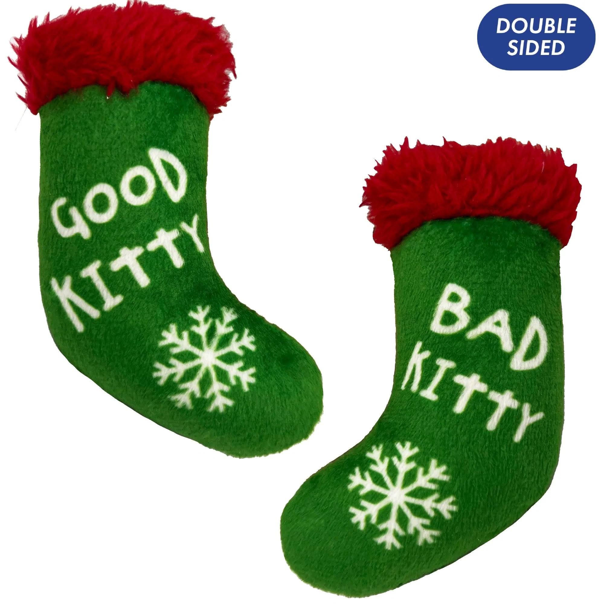 Kittybelles Good/Bad Kitty Stocking - Red/Green | Cat Toy