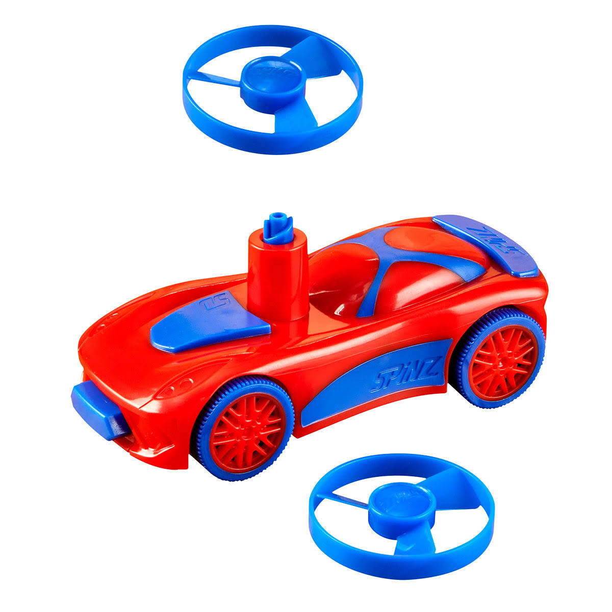 Skullduggery Spinz Pull-Back Race Car with Flying Disc - Red / Blue , 2.25 x 4.75 x 3"