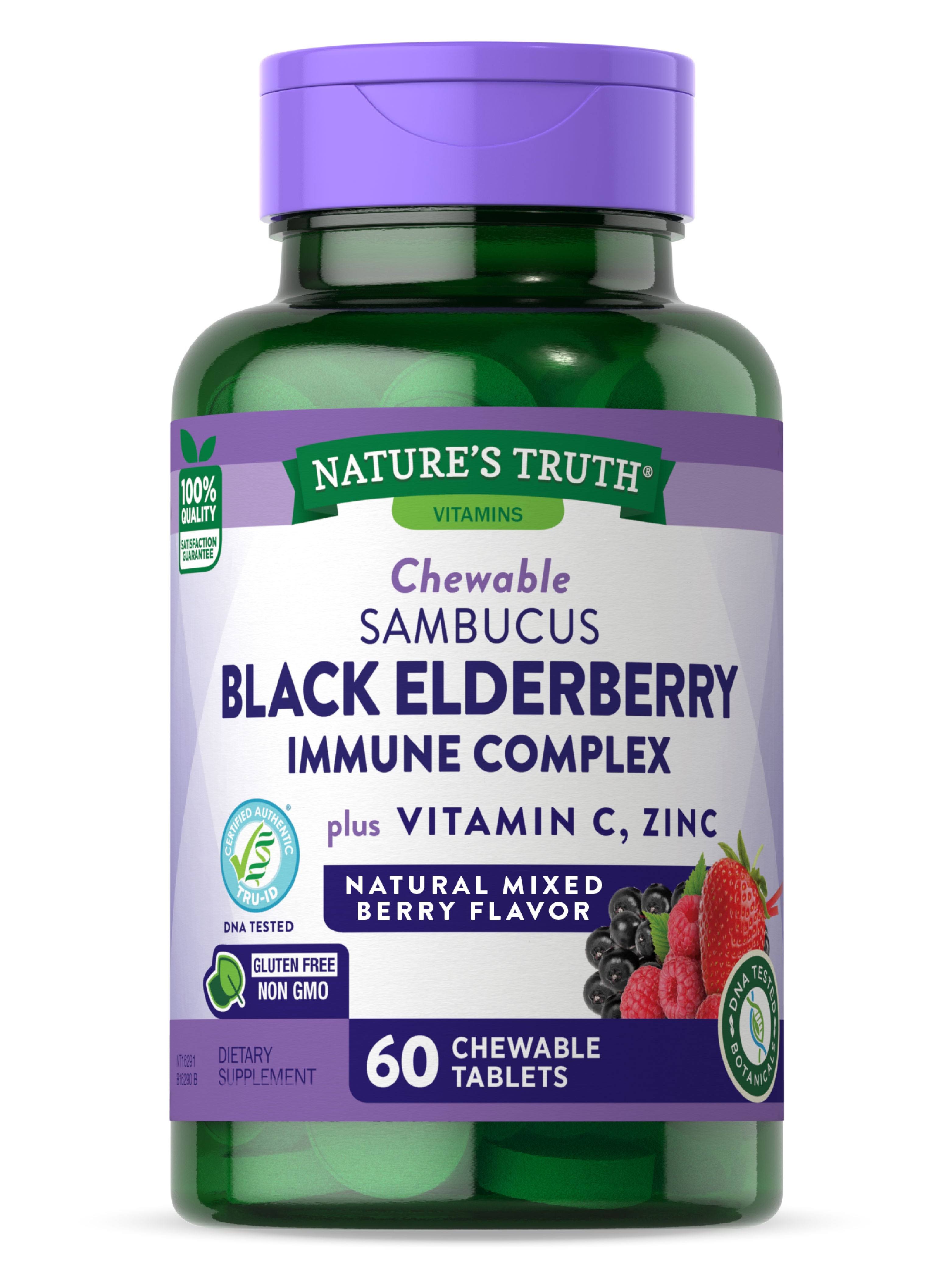 Nature's Truth Sambucus Black Elderberry, Chewables, Naturally Mixed Berry Flavor - 60 chewable tablets