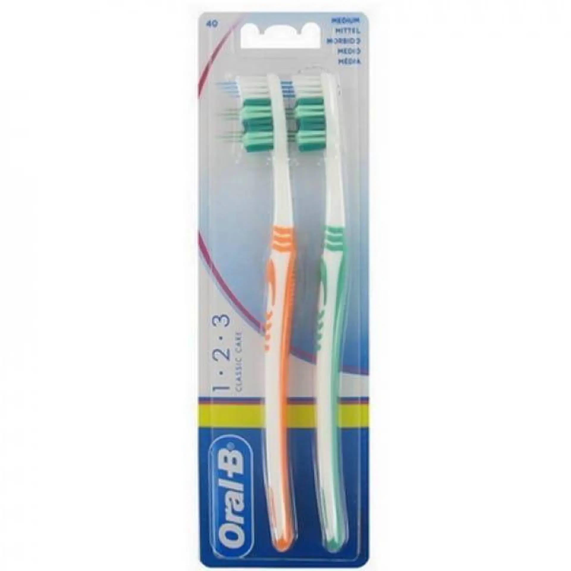 Oral-B 1 2 3 Classic Care Manual Toothbrush - Medium, 2pk
