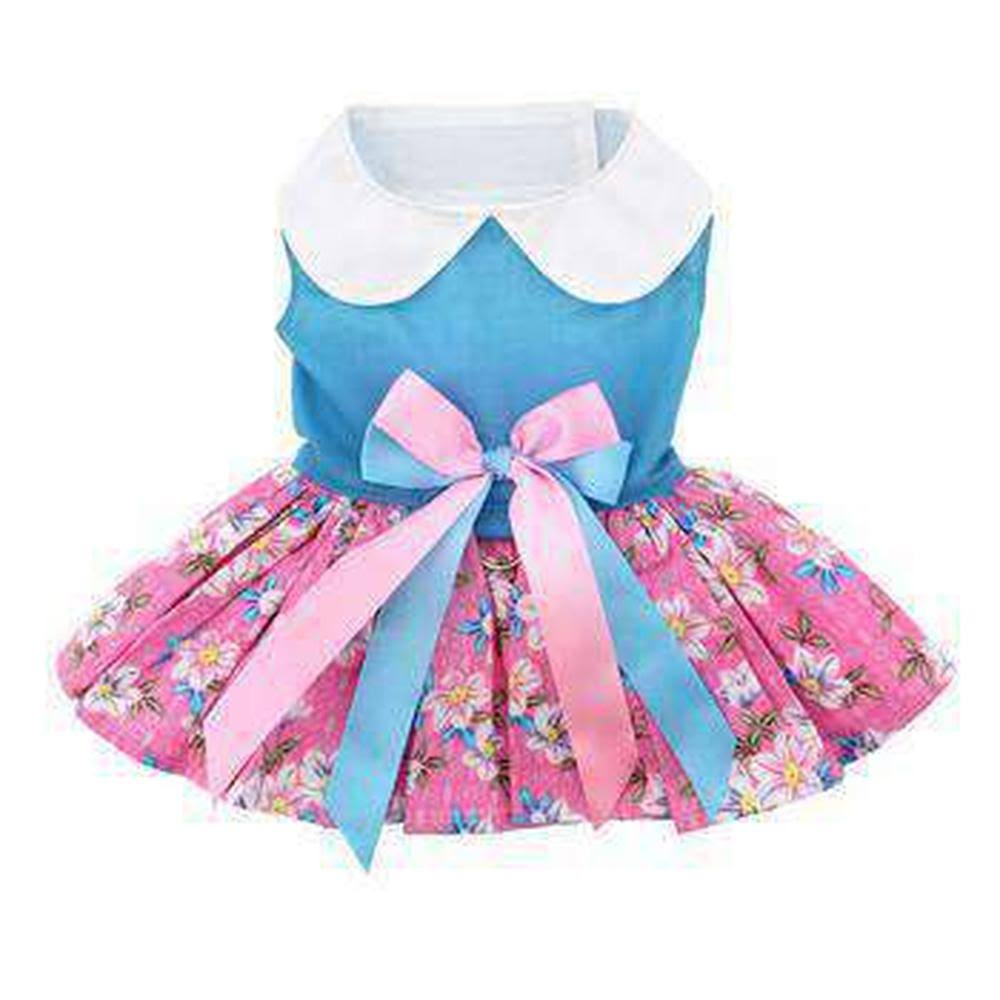 Pink and Blue Plumeria Dog Harness Dress by Doggie Design - Small