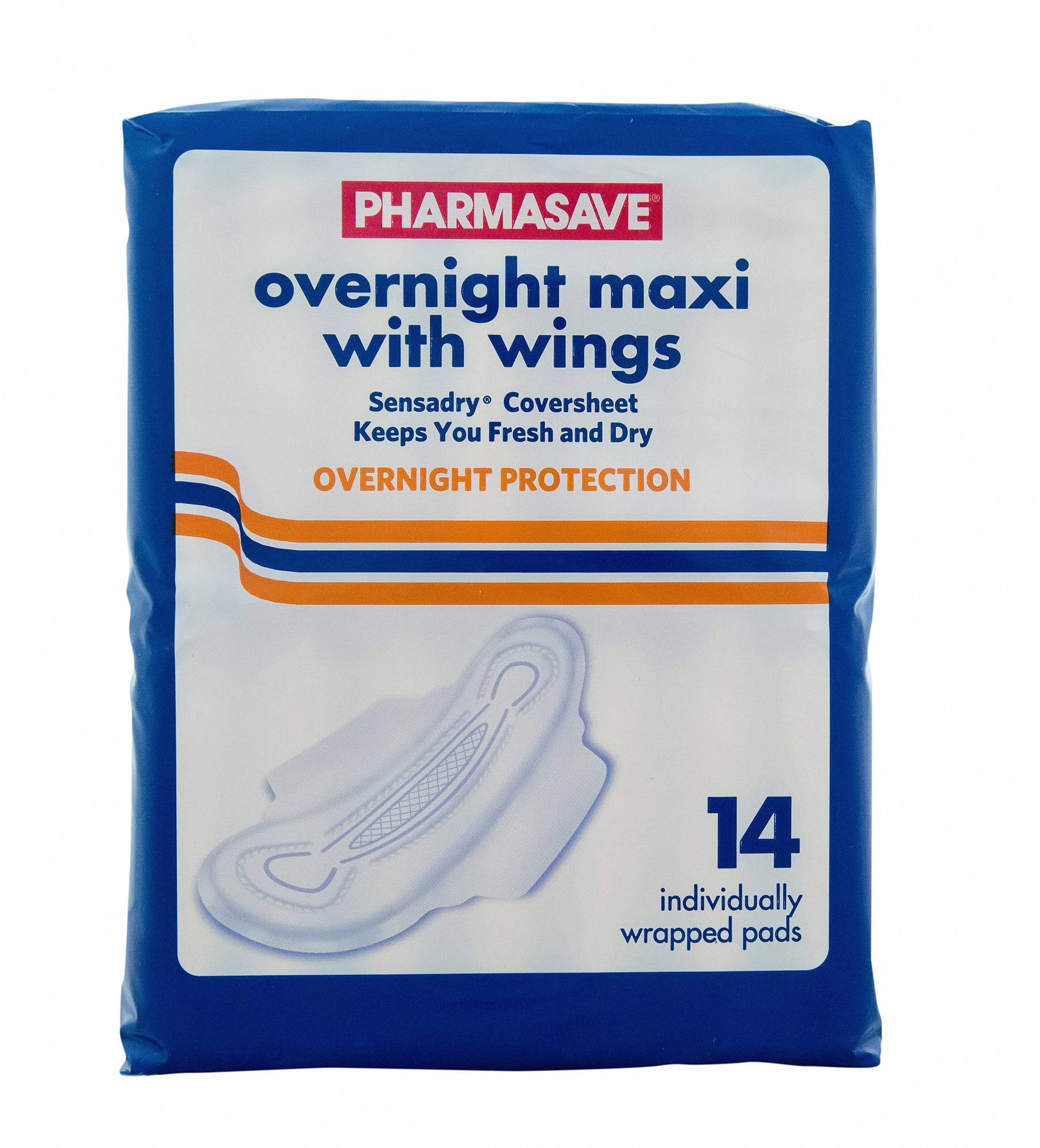 PHARMASAVE MAXI PAD - OVERNIGHT W/WINGS 14S