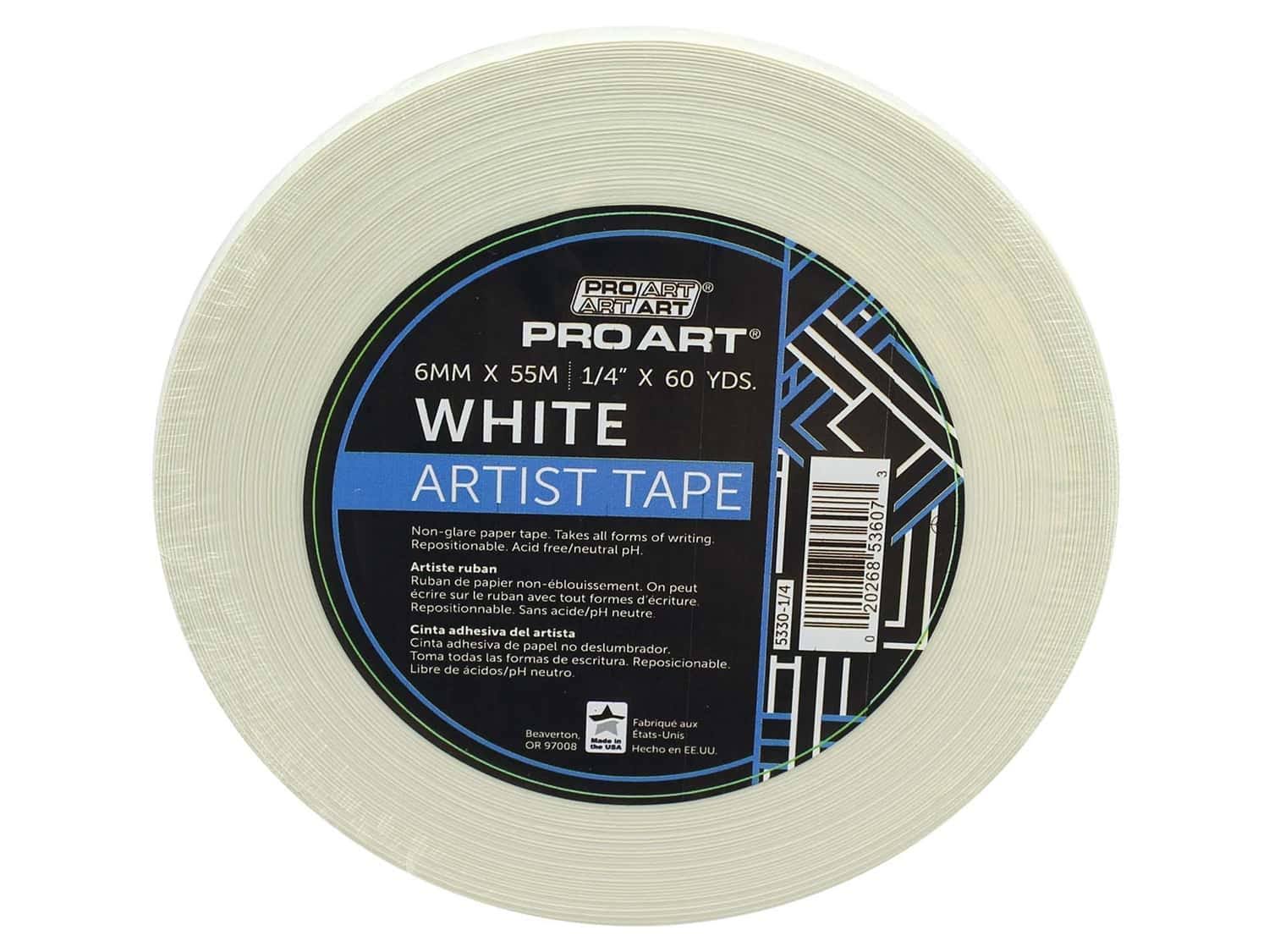 Pro Art Artist Tape, 1/4" x 60 yd, White, 1/4-Inch x 60-yard Roll