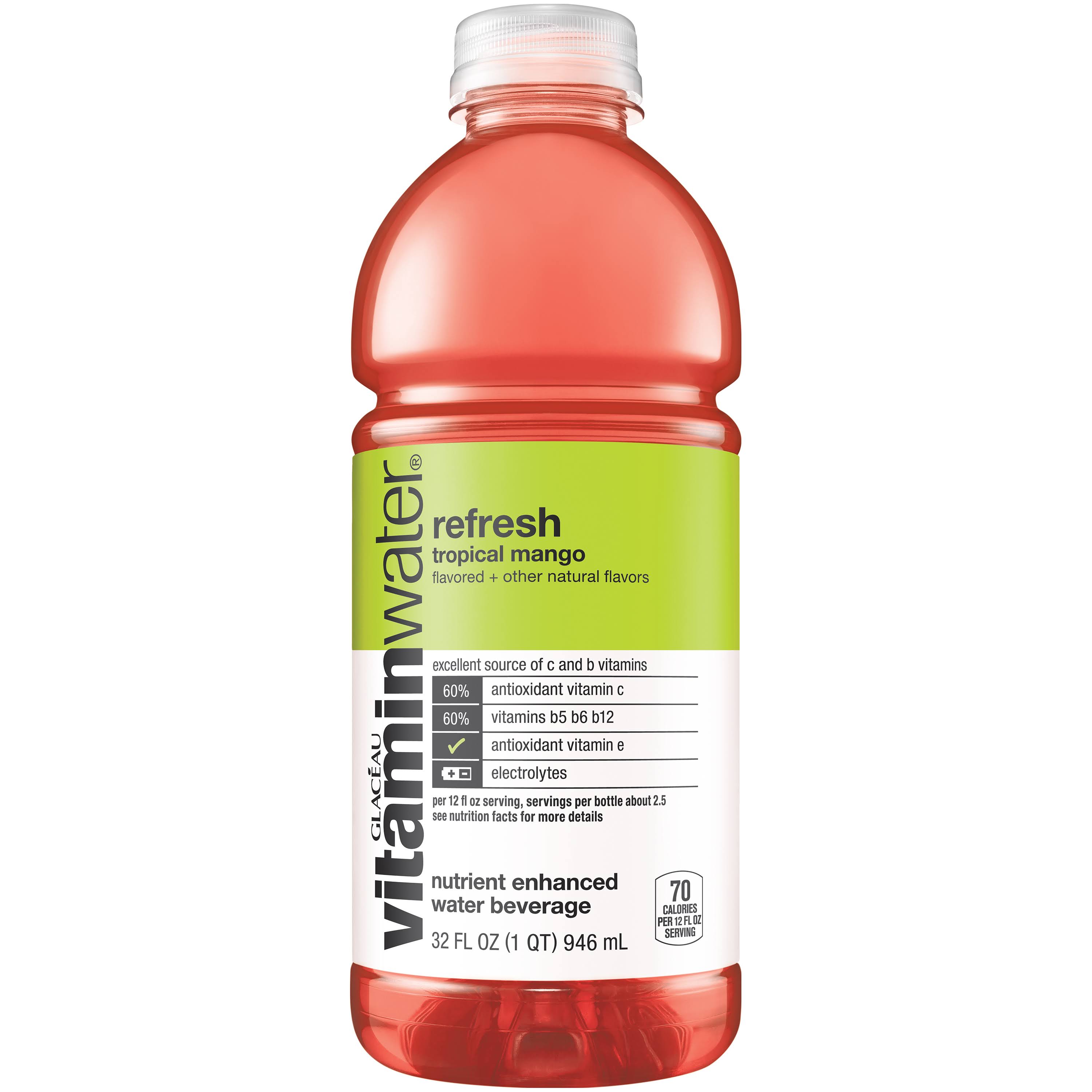 Vitaminwater Water Beverage, Tropical Mango, Refresh - 32 fl oz