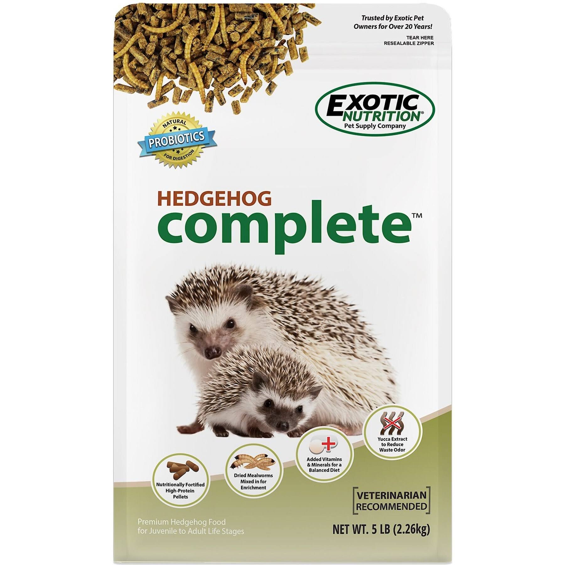 Exotic Nutrition Hedgehog Complete - Nutritionally Complete Natural Healthy High Protein Pellets & Dried Mealworms - Food For Pet Hedgehogs