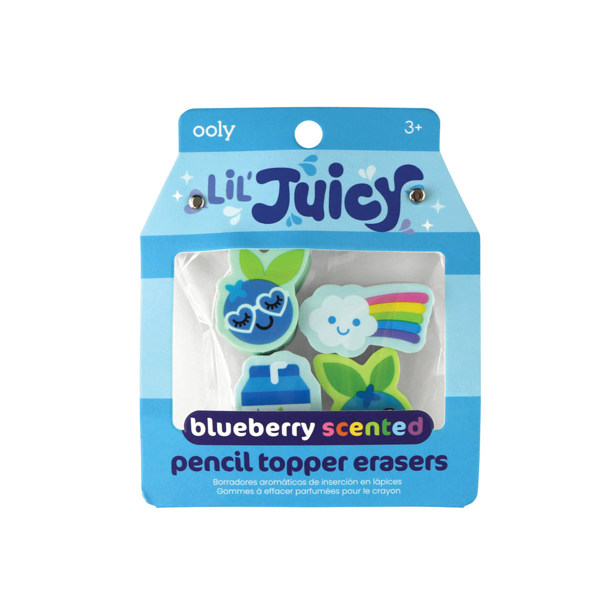 Ooly Lil' Juicy Scented Pencil Topper Erasers - Blueberry - Set of 4