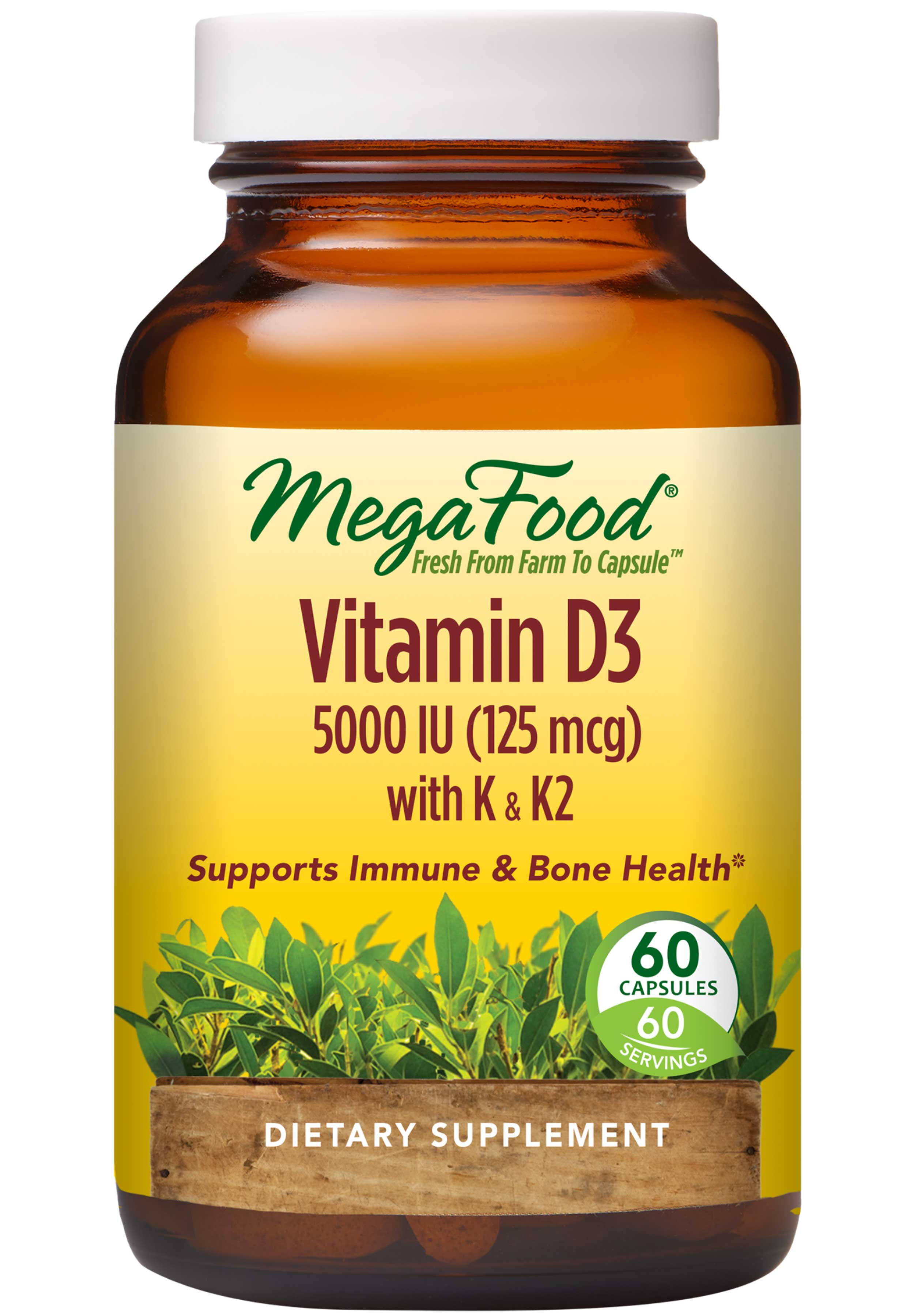 MegaFood Vitamin D3 5000 IU (125 mcg) Plus K & K2 - 60 Capsule