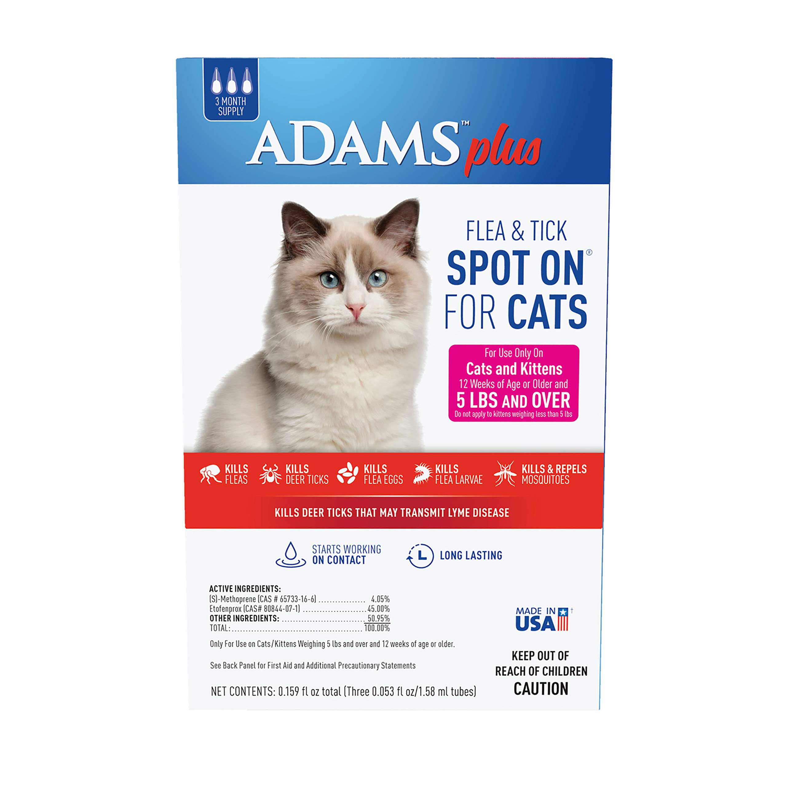 Adams Plus Flea And Tick Spot On Cats Under 5 Lbs. 3 Month Supply