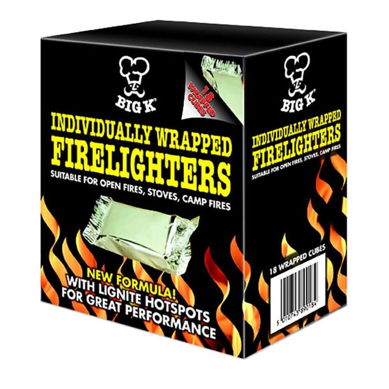 Big K Firelighters 18 Individually Wrapped Cubes BBQ