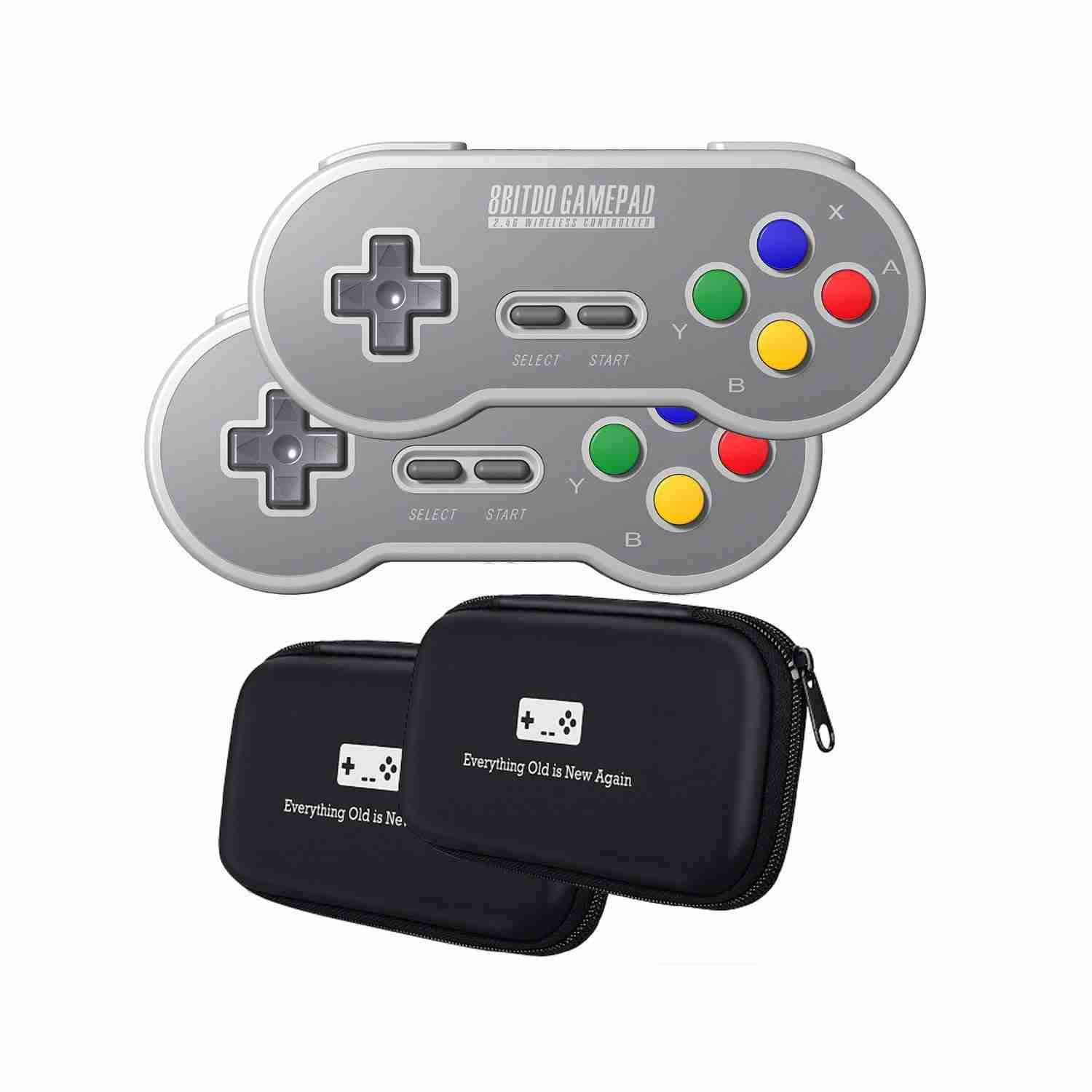 8Bitdo SF30 2.4G Wireless Controller Double-Pack Bundle with Bonus Carrying Cases - NES, SNES, SFC Classic Edition