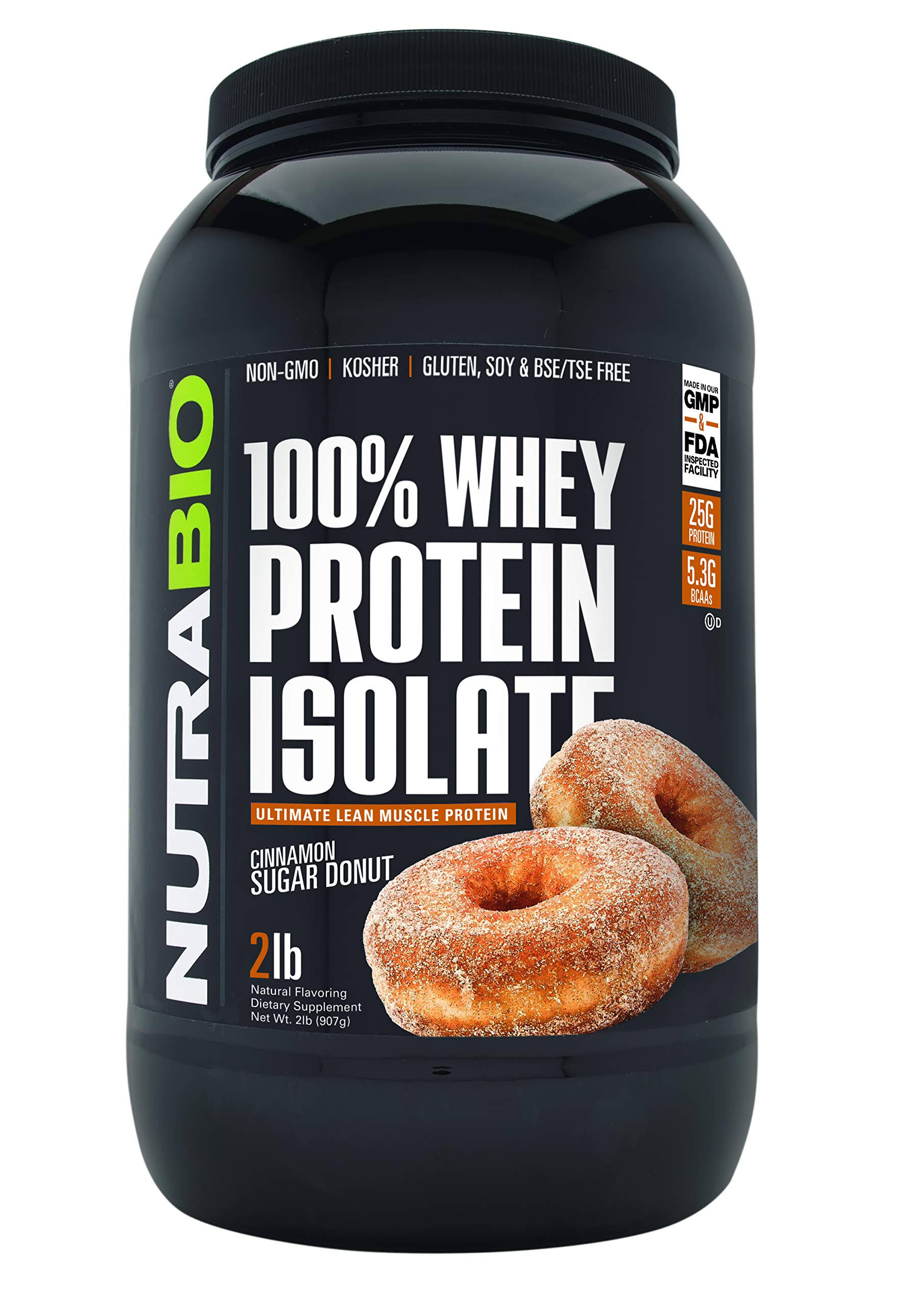 NutraBio - 100% Whey Protein Isolate, 2 lbs / Cinnamon Sugar Donut