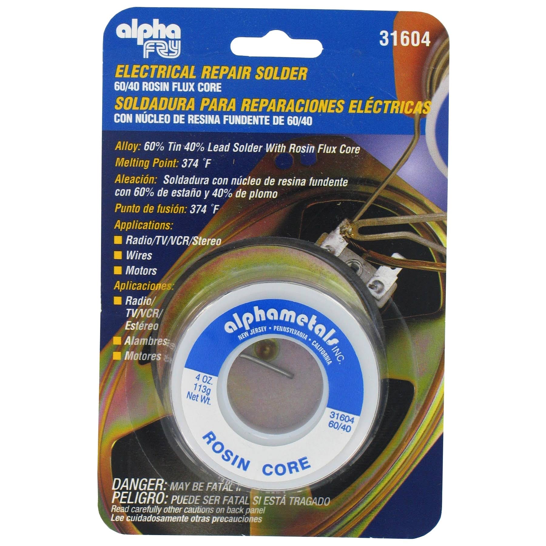 Alpha Fry AT-31604 60-40 Electrical Rosin Core Solder - 4oz