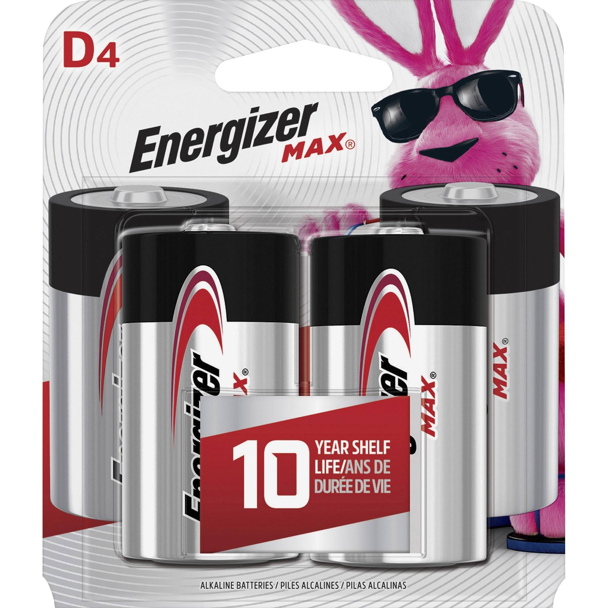 Energizer Max D4 Alkaline Batteries - 4 Pack