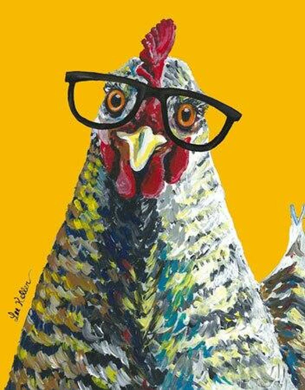 Desperate Enterprises Chicken with Glasses Tin Sign, 12.5" W x 16" H